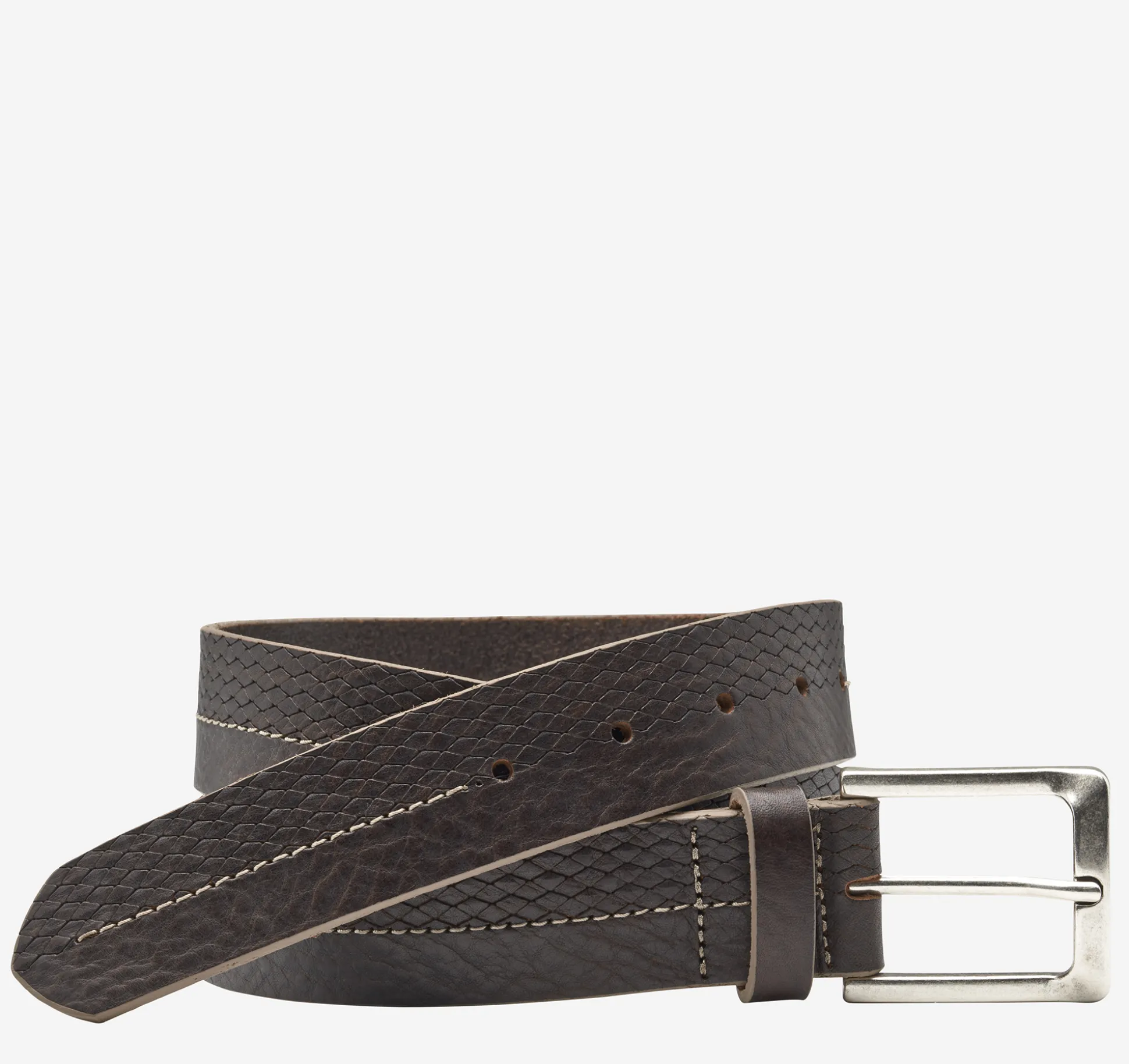 Belts^Johnston & Murphy Basketweave Embossed Belt Brown