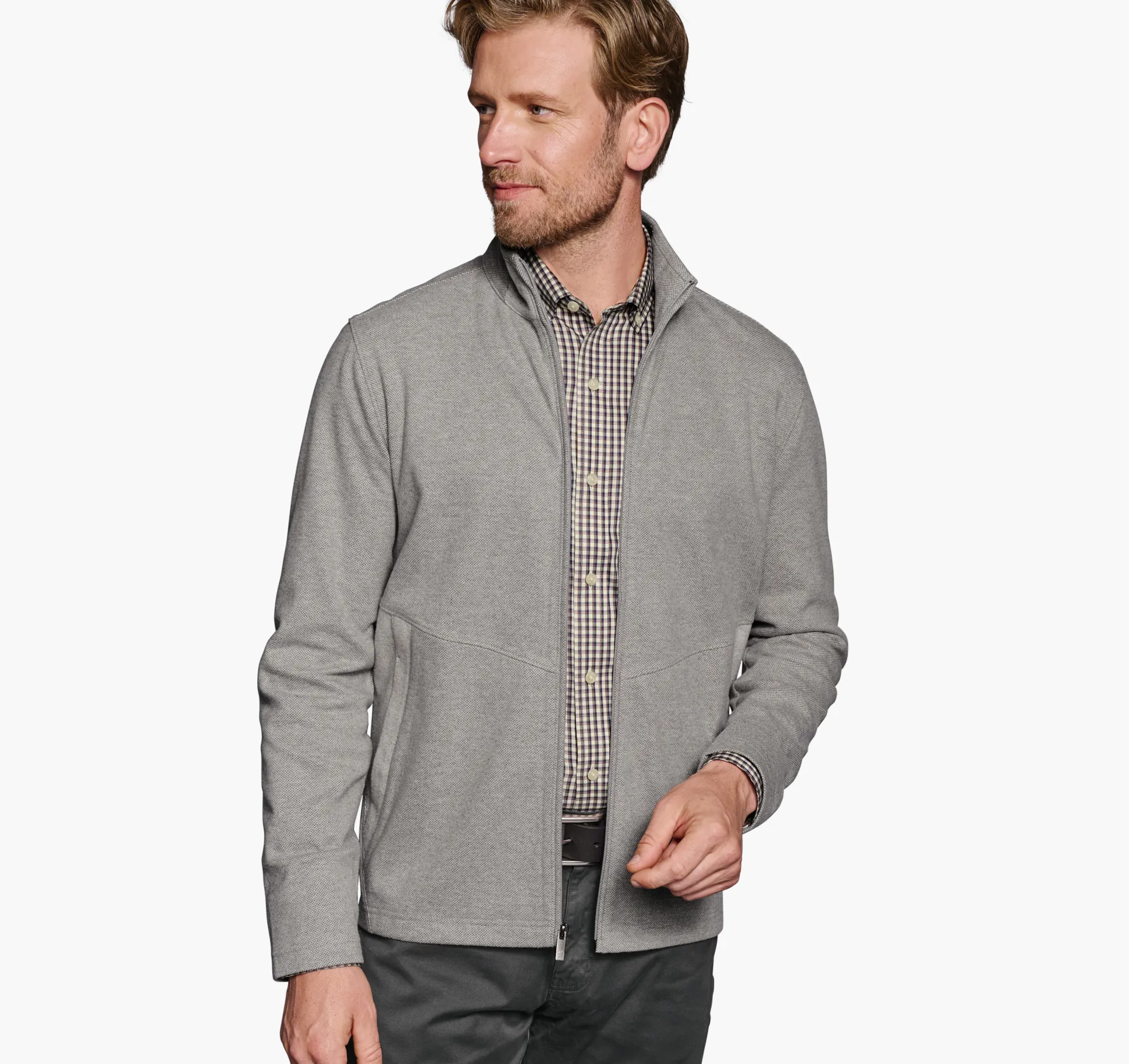 Sweaters & Knits^Johnston & Murphy Brushed Box Full Zip Gray
