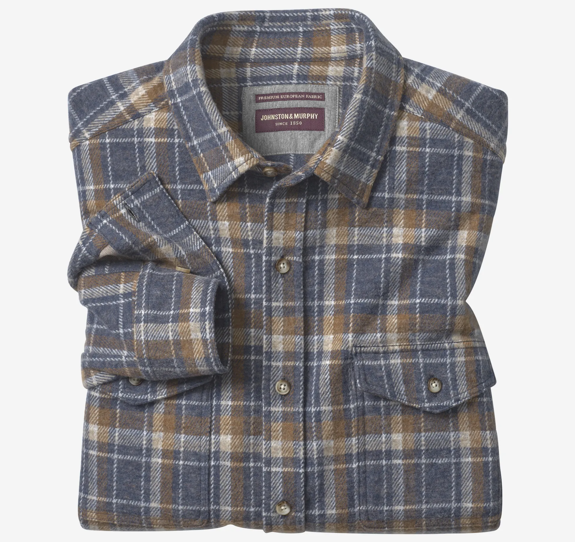 Shirts | Sweaters & Knits^Johnston & Murphy Brushed Button-Front Knit NavyOpenGridPlaid