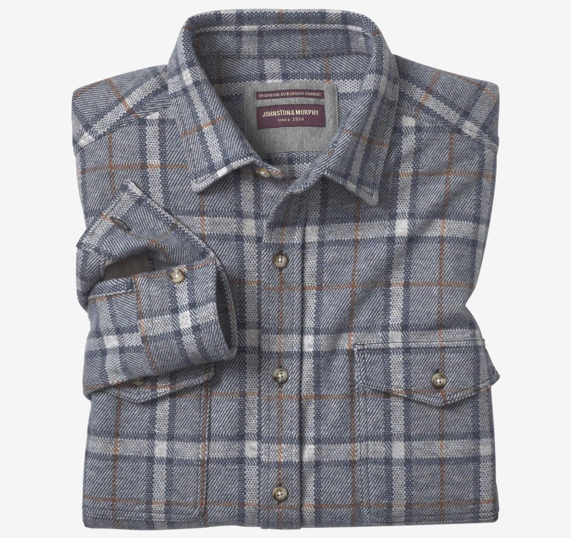 Shirts | Sweaters & Knits^Johnston & Murphy Brushed Button-Front Knit BlueWindowpanePlaid