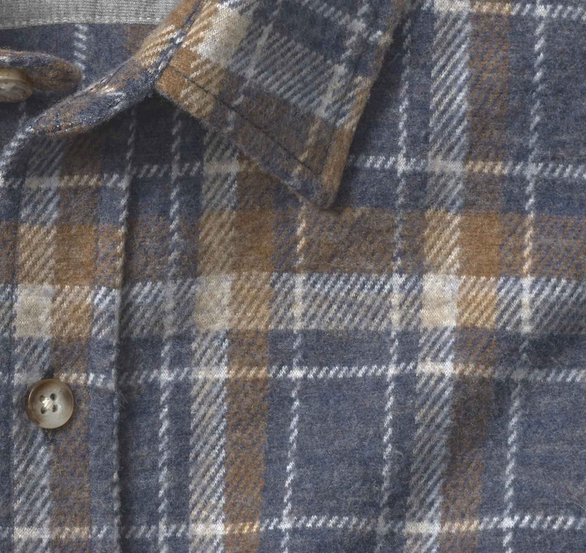 Shirts | Sweaters & Knits^Johnston & Murphy Brushed Button-Front Knit NavyOpenGridPlaid