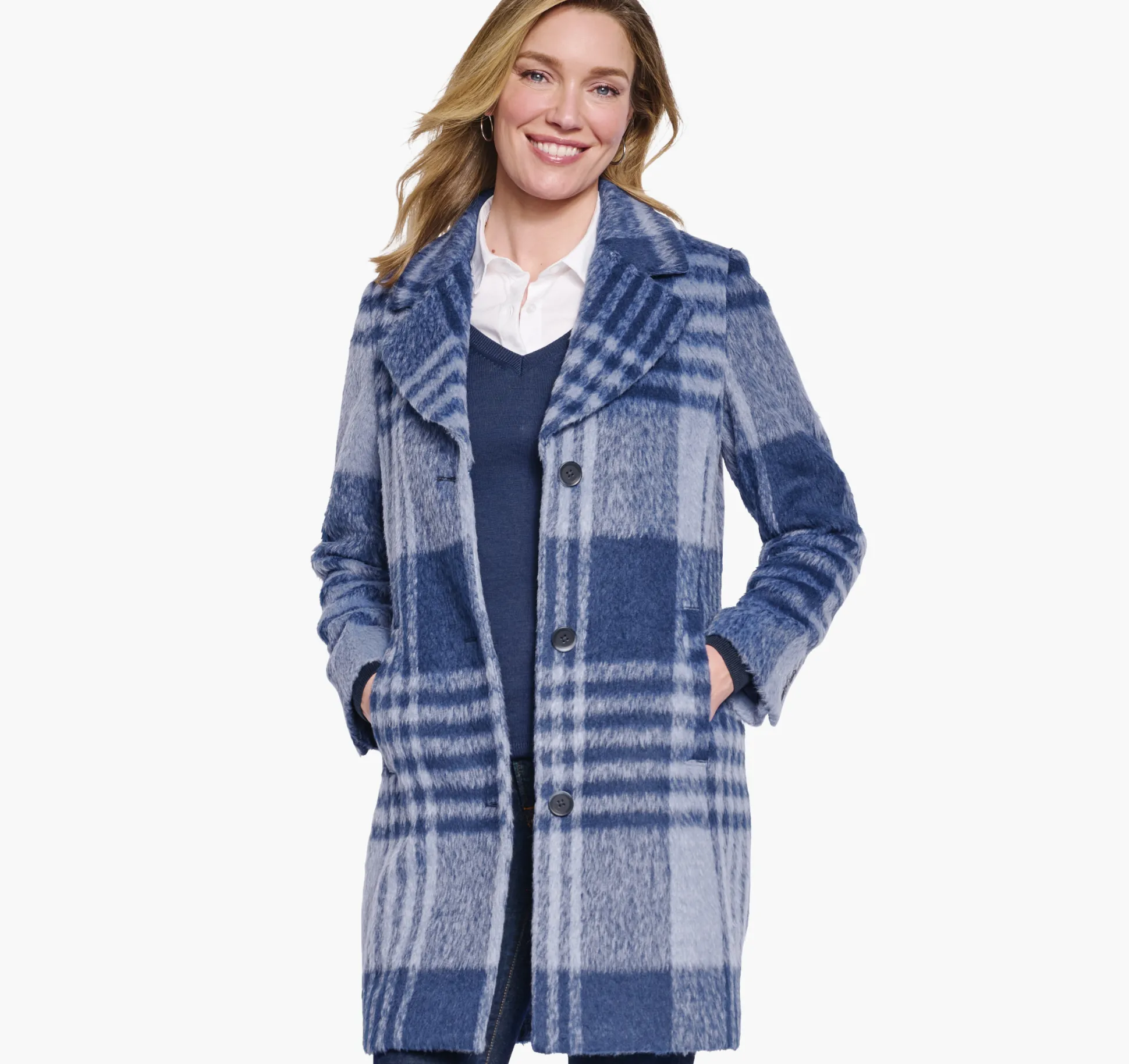 Coats, Jackets & Vests^Johnston & Murphy Brushed Plaid Coat Blue/Navy