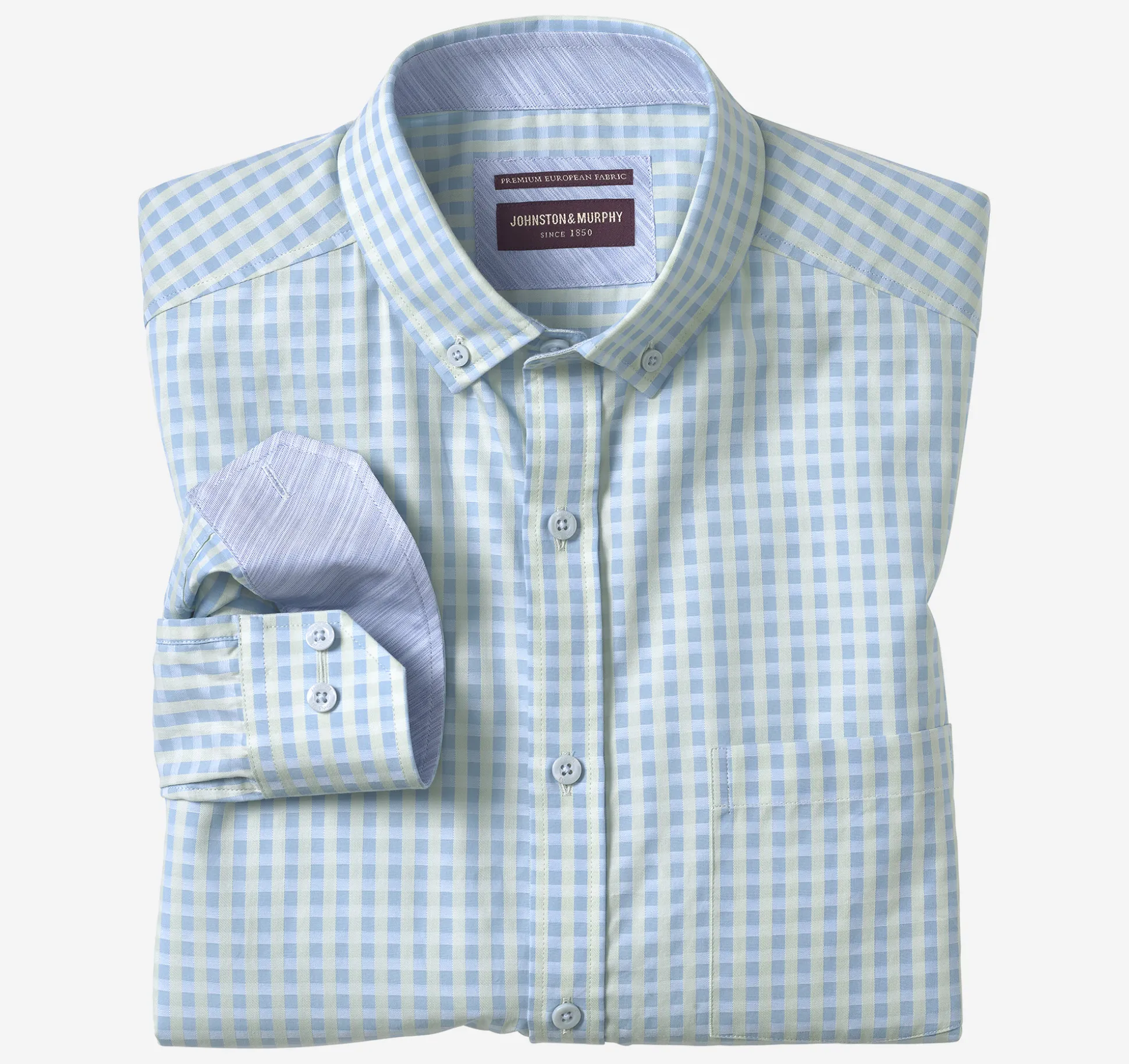 Shirts^Johnston & Murphy Button-Collar Premium Cotton Shirt MintGingham