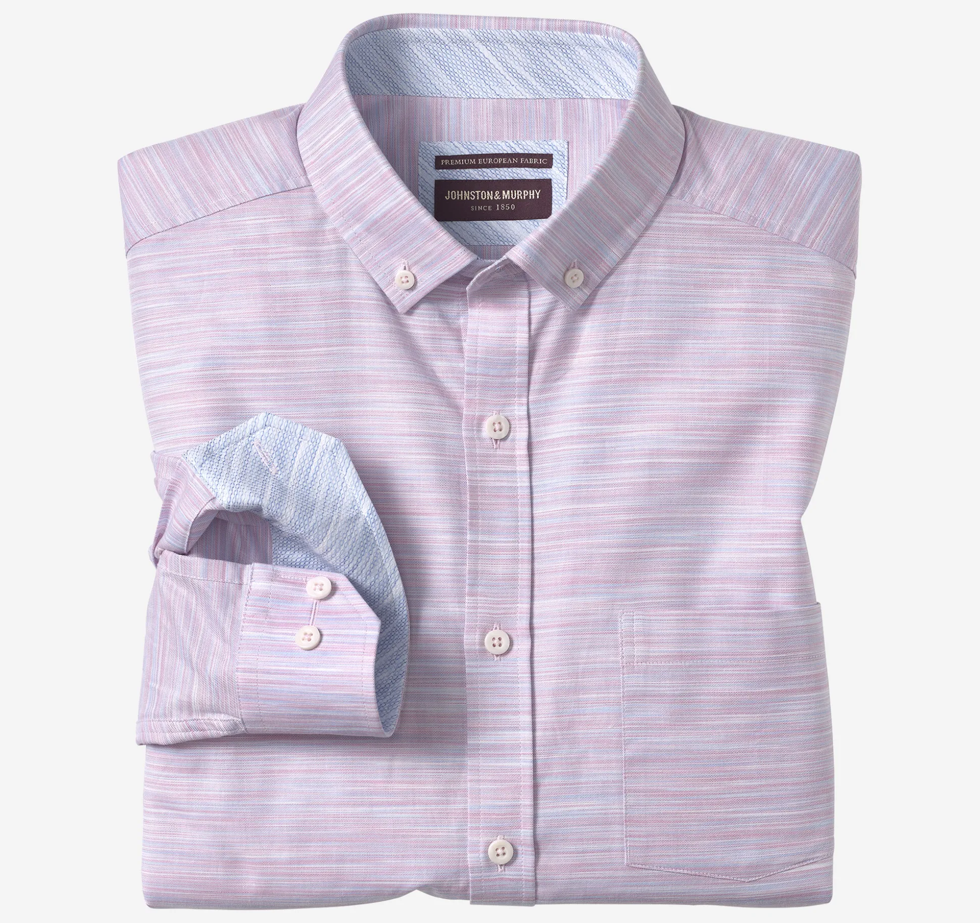 Shirts^Johnston & Murphy Button-Collar Premium Cotton Shirt PinkStriatedOxford