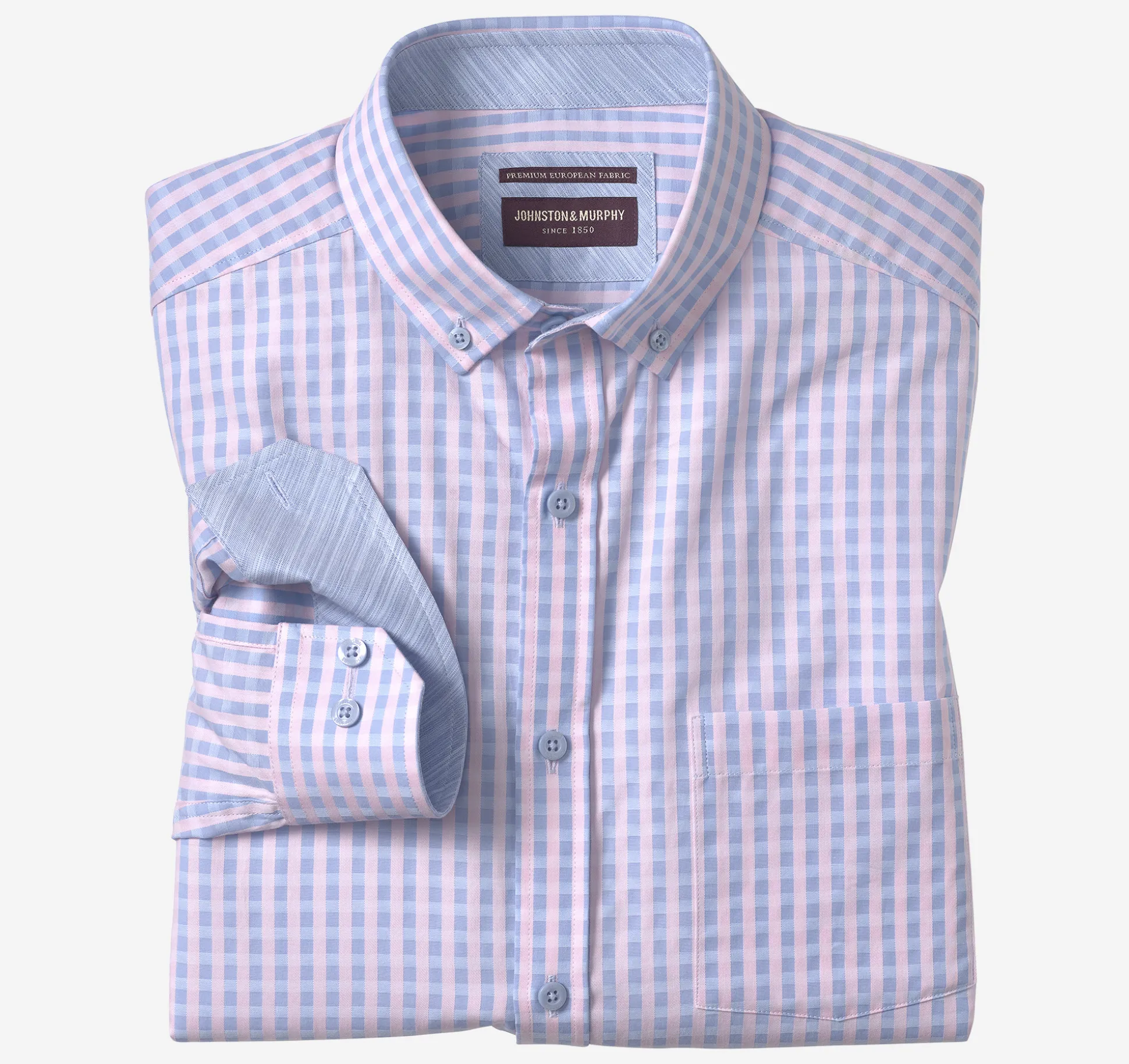 Shirts^Johnston & Murphy Button-Collar Premium Cotton Shirt PinkGingham