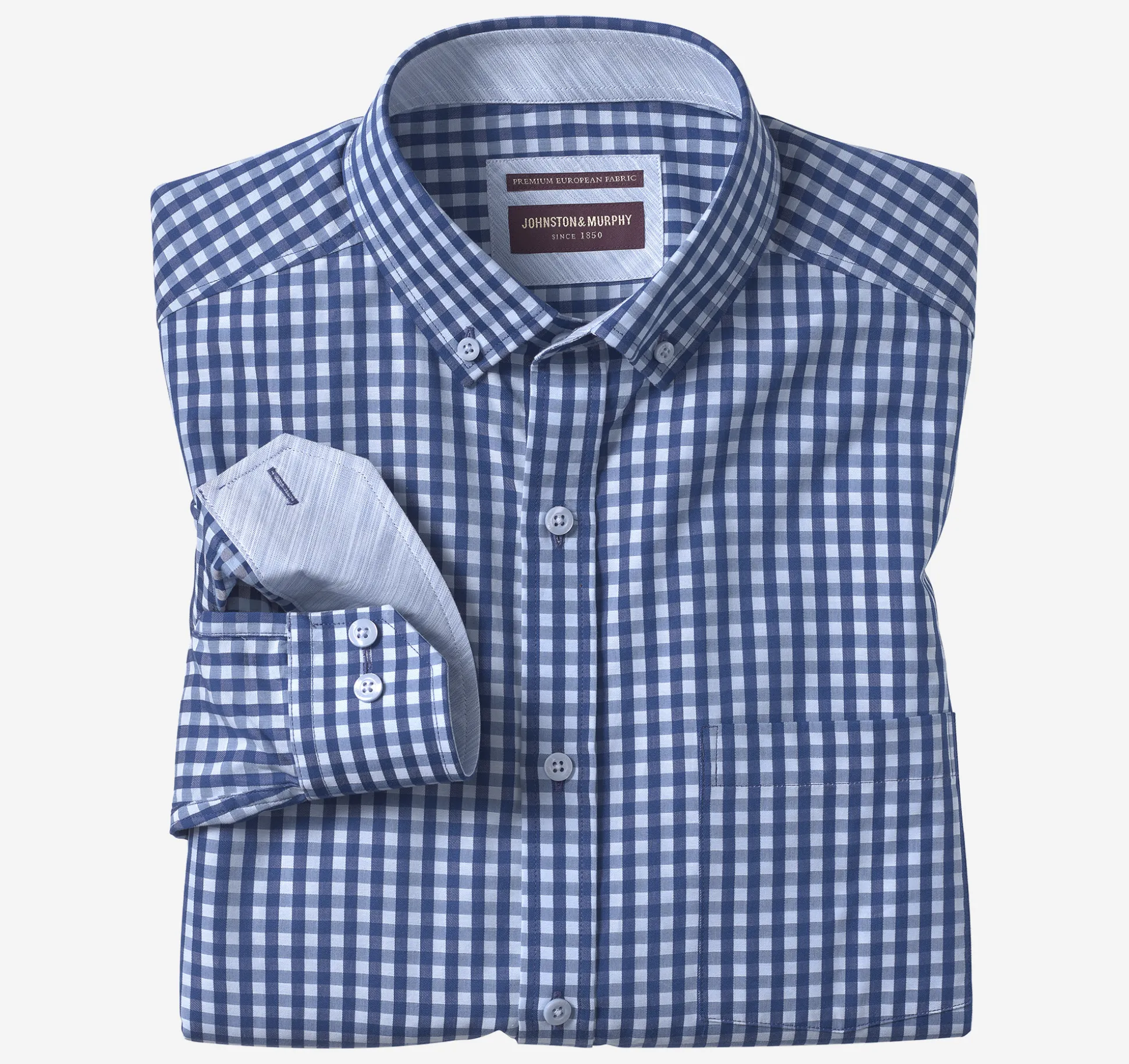 New Arrivals | Shirts^Johnston & Murphy Button-Collar Premium Cotton Shirt Navy/BlueGingham