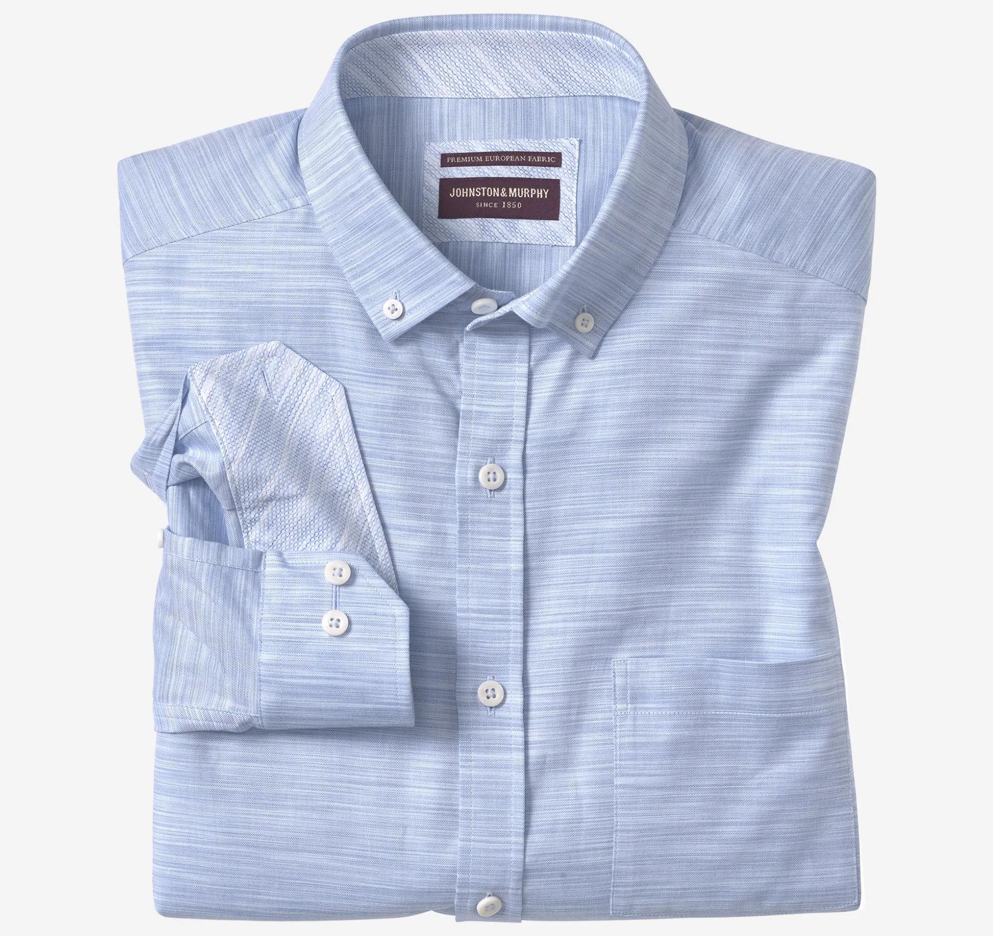 Shirts^Johnston & Murphy Button-Collar Premium Cotton Shirt BlueStriatedOxford