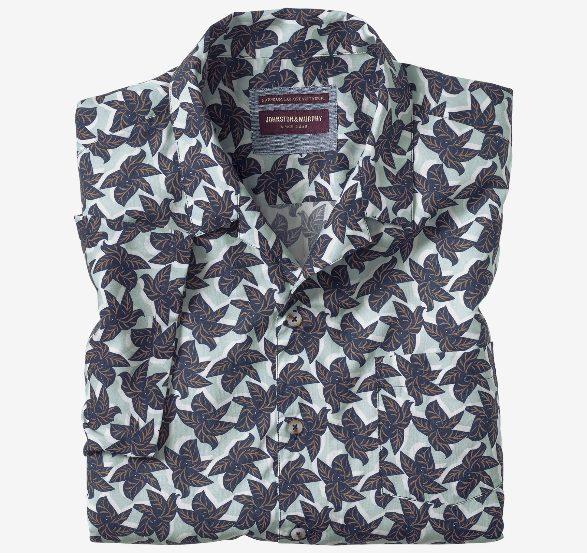 Short-sleeve Shirts^Johnston & Murphy Camp Shirt BlueLeafCluster