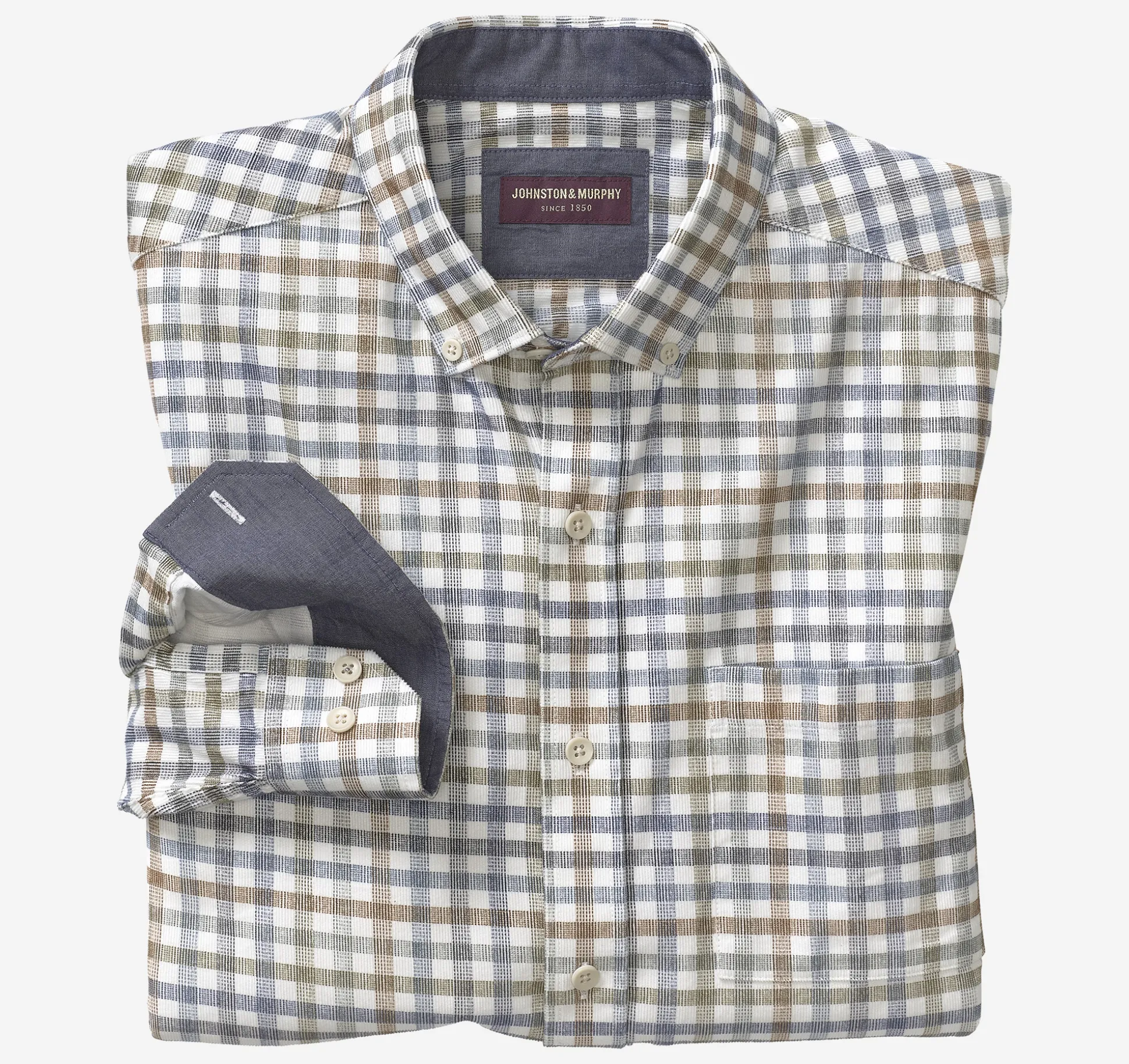 Shirts^Johnston & Murphy Corduroy Shirt IvoryPlaid