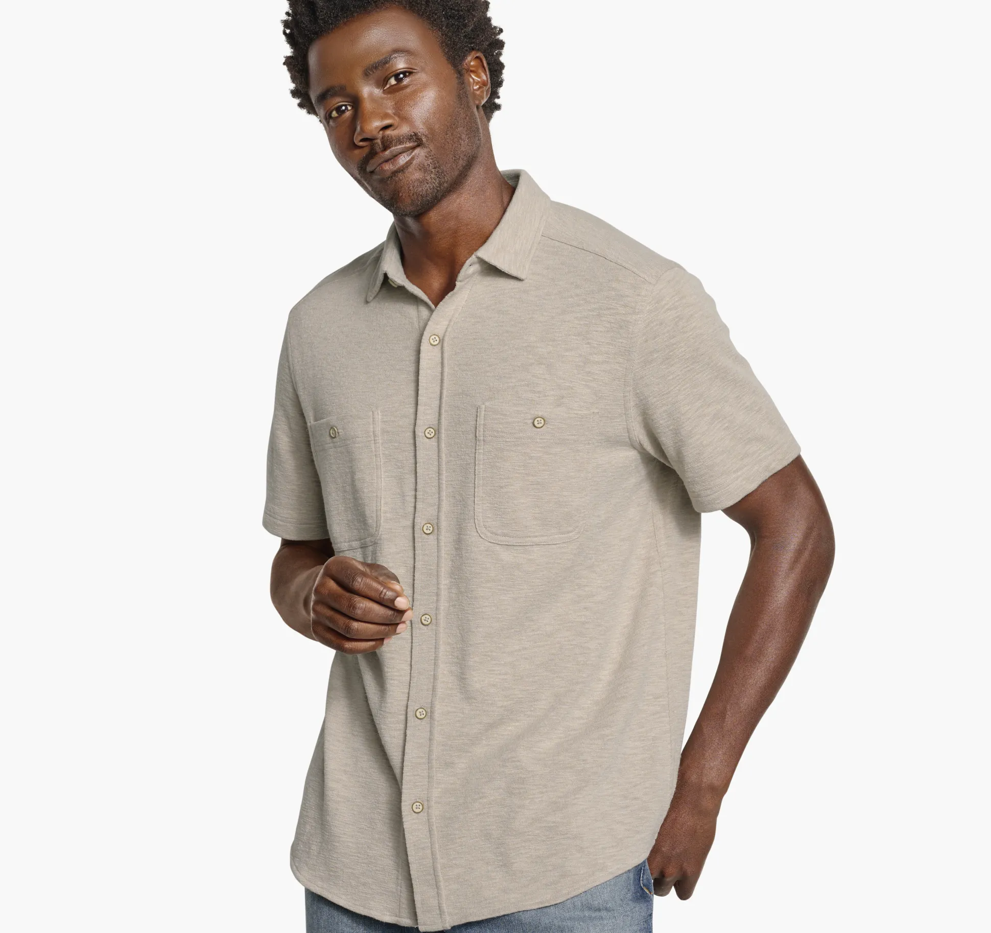 Short-sleeve Shirts^Johnston & Murphy Double Pocket Knit Shirt Sand