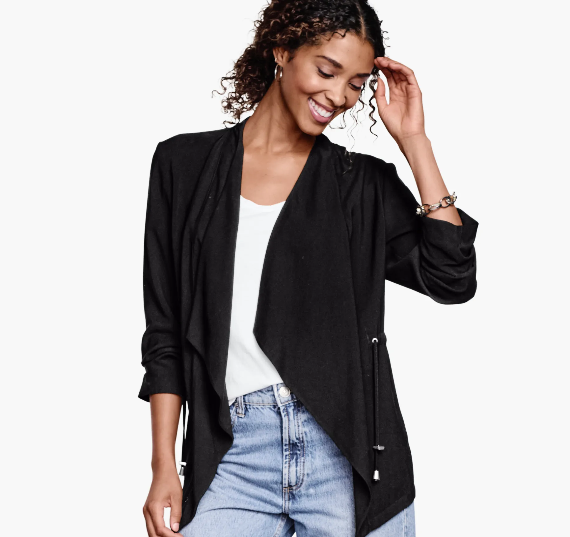 Shirts, Sweaters & Blazers^Johnston & Murphy Draped Open-Front Blazer Black