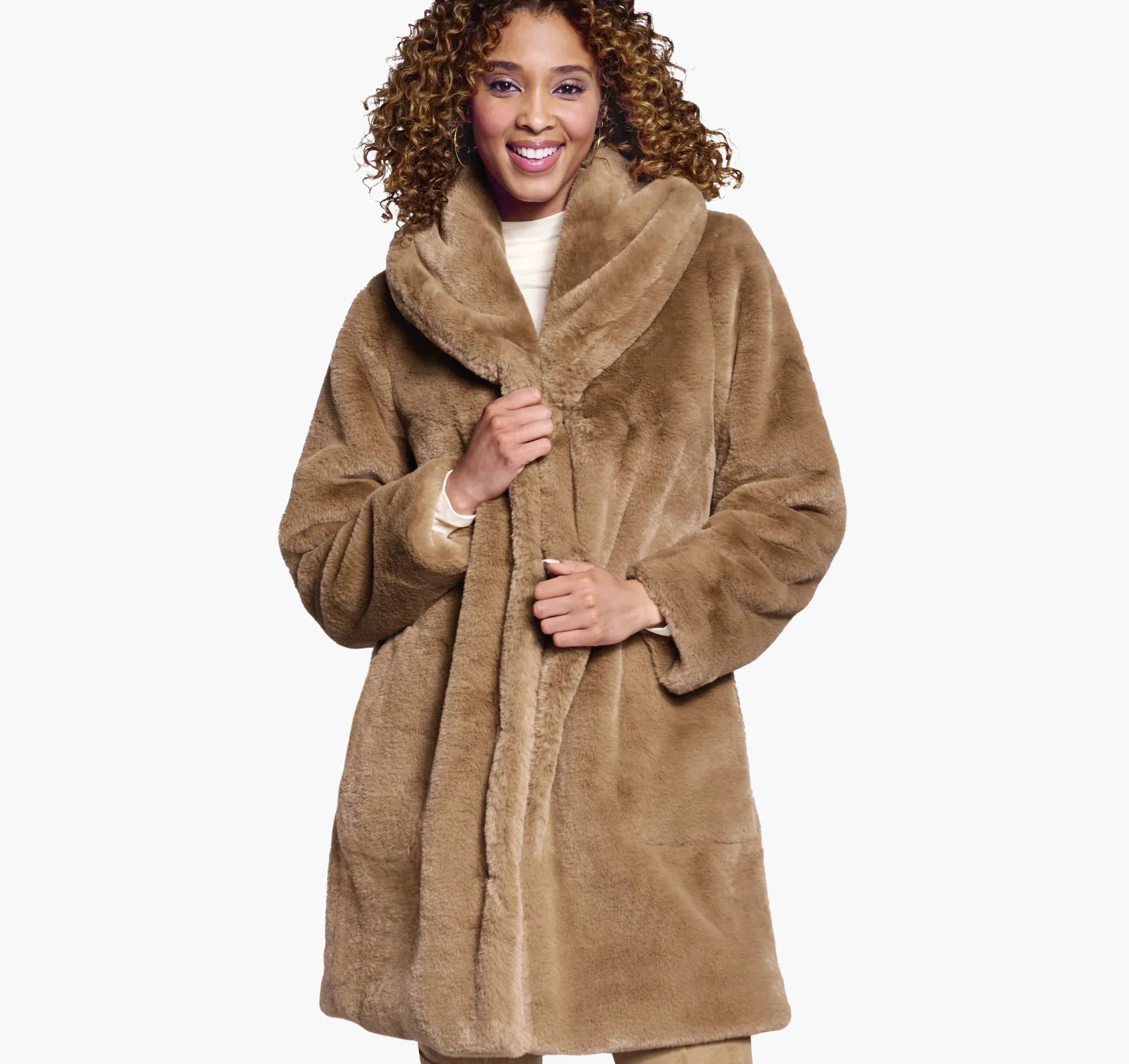 Coats, Jackets & Vests^Johnston & Murphy Faux-Fur Shawl-Collar Coat Camel