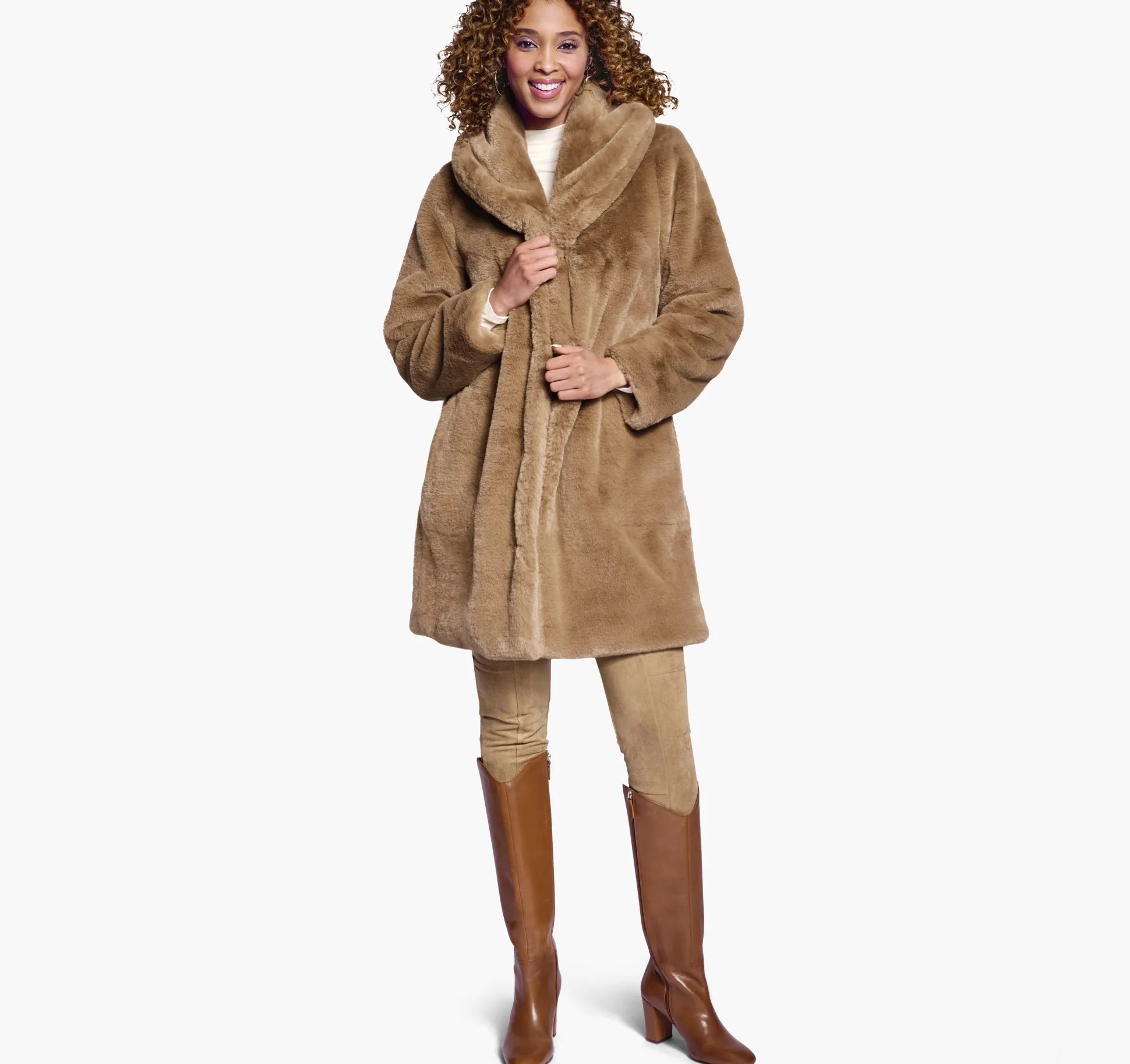 Coats, Jackets & Vests^Johnston & Murphy Faux-Fur Shawl-Collar Coat Camel
