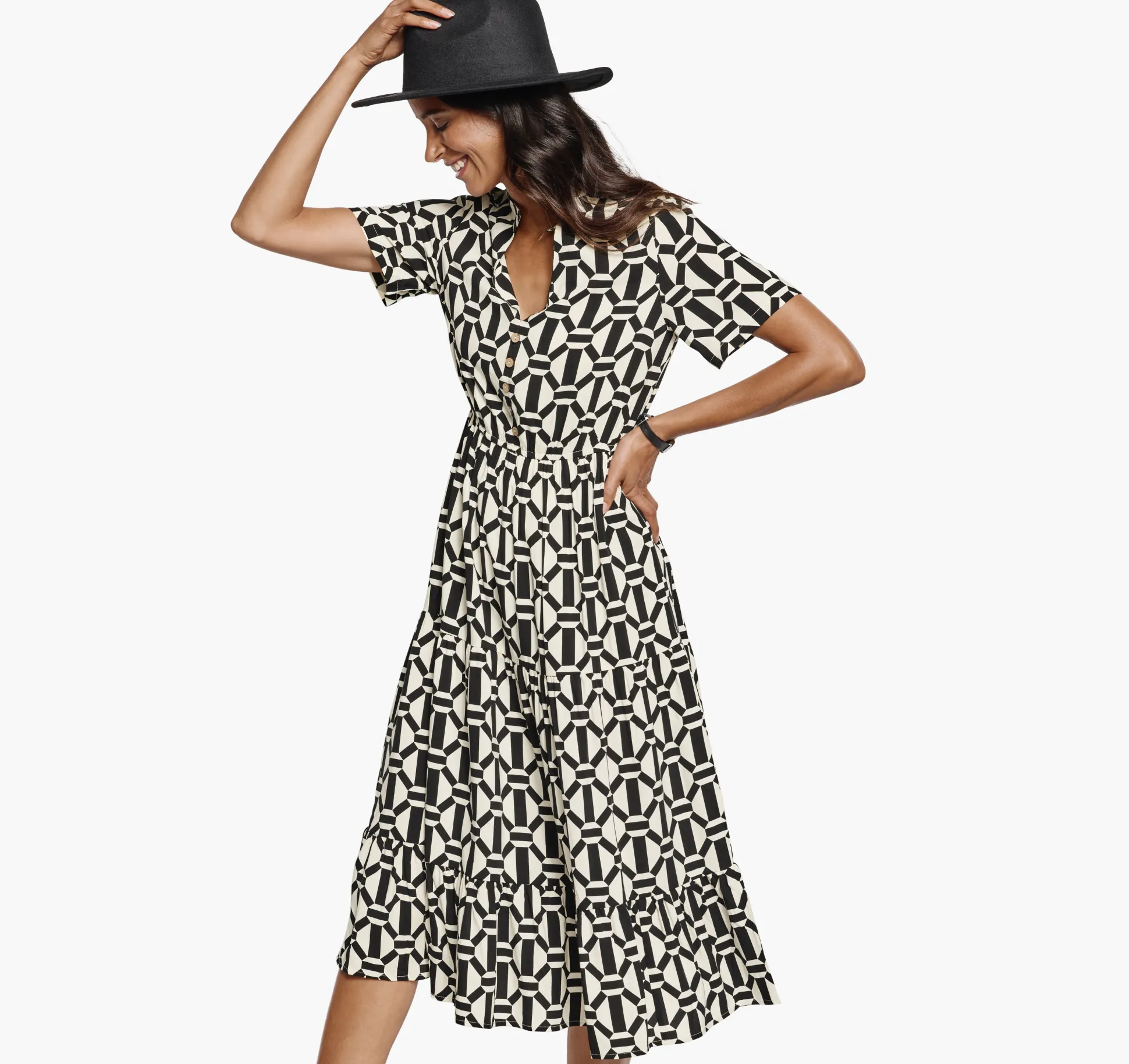 Dresses & Jumpsuits^Johnston & Murphy Geo Print Dress White/Black