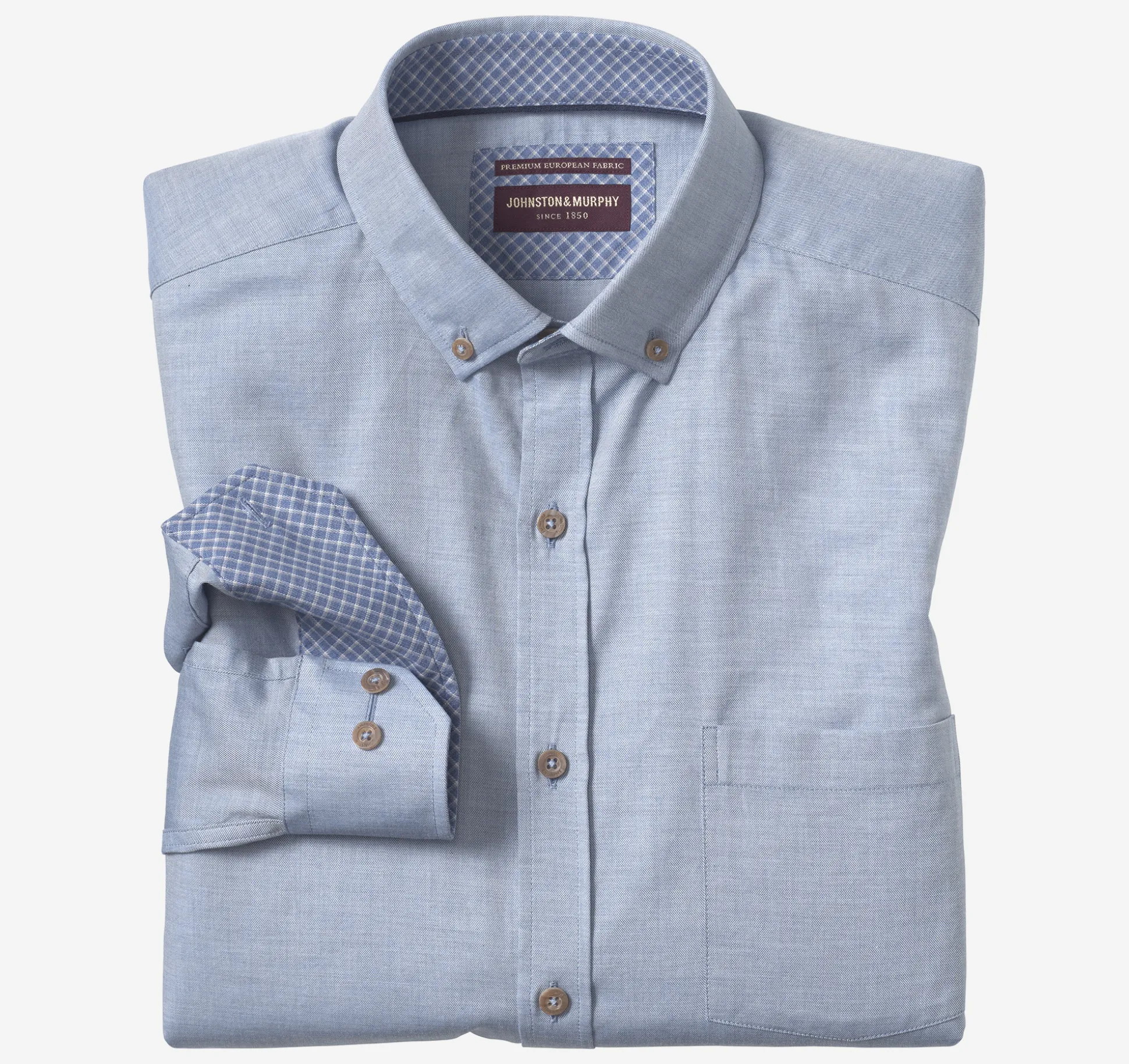Shirts^Johnston & Murphy Heathered Shirt BlueMelangeTwill