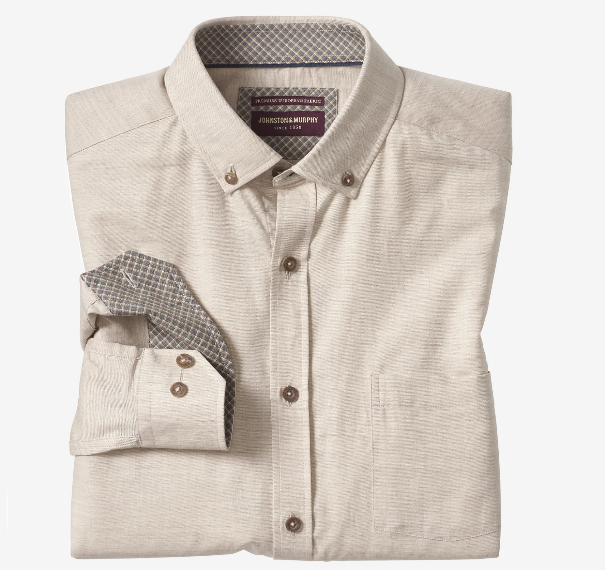 Shirts^Johnston & Murphy Heathered Shirt TanMelangeTwill