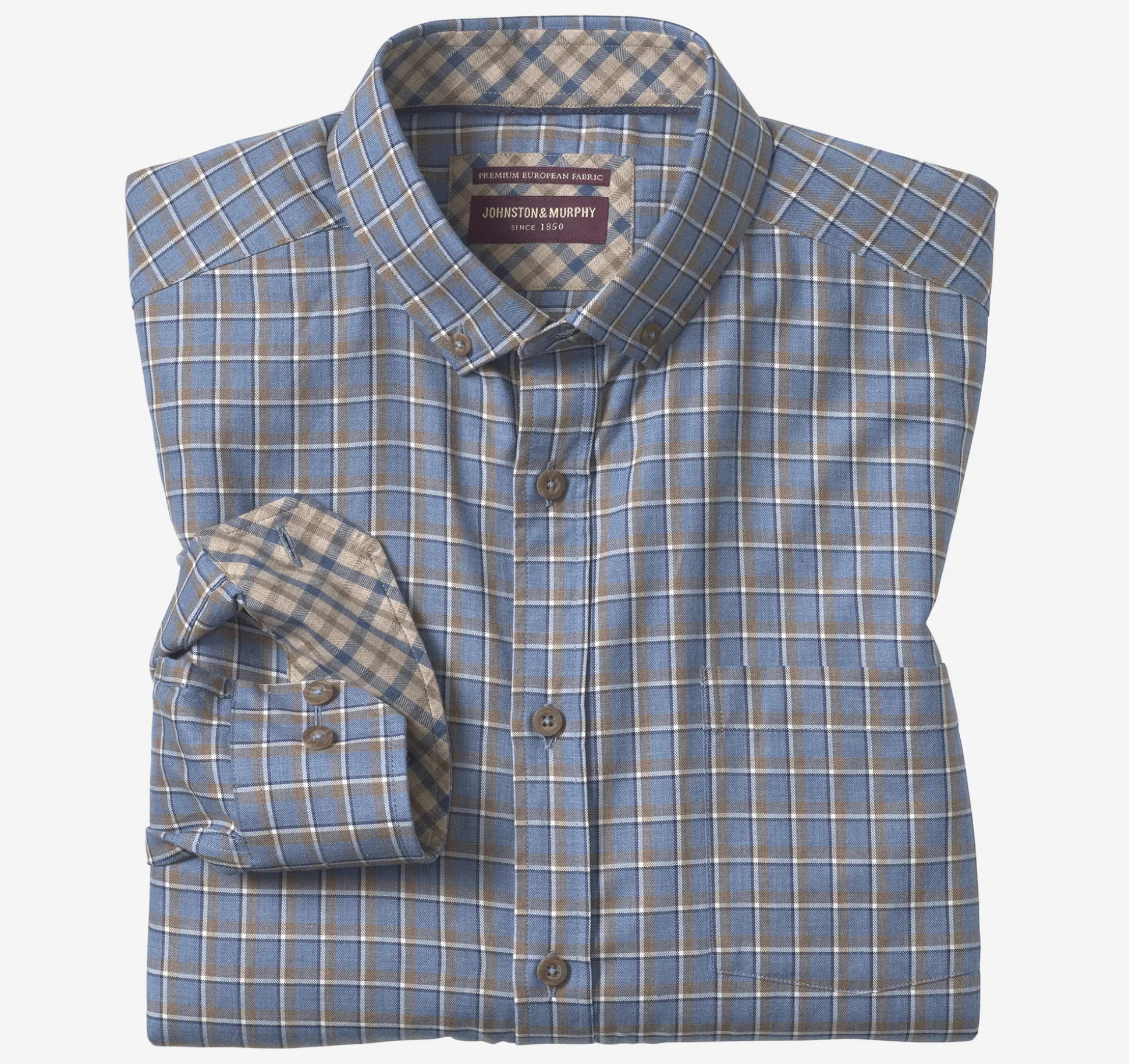 Shirts^Johnston & Murphy Heathered Shirt BlueMelangeOutlinedGrid