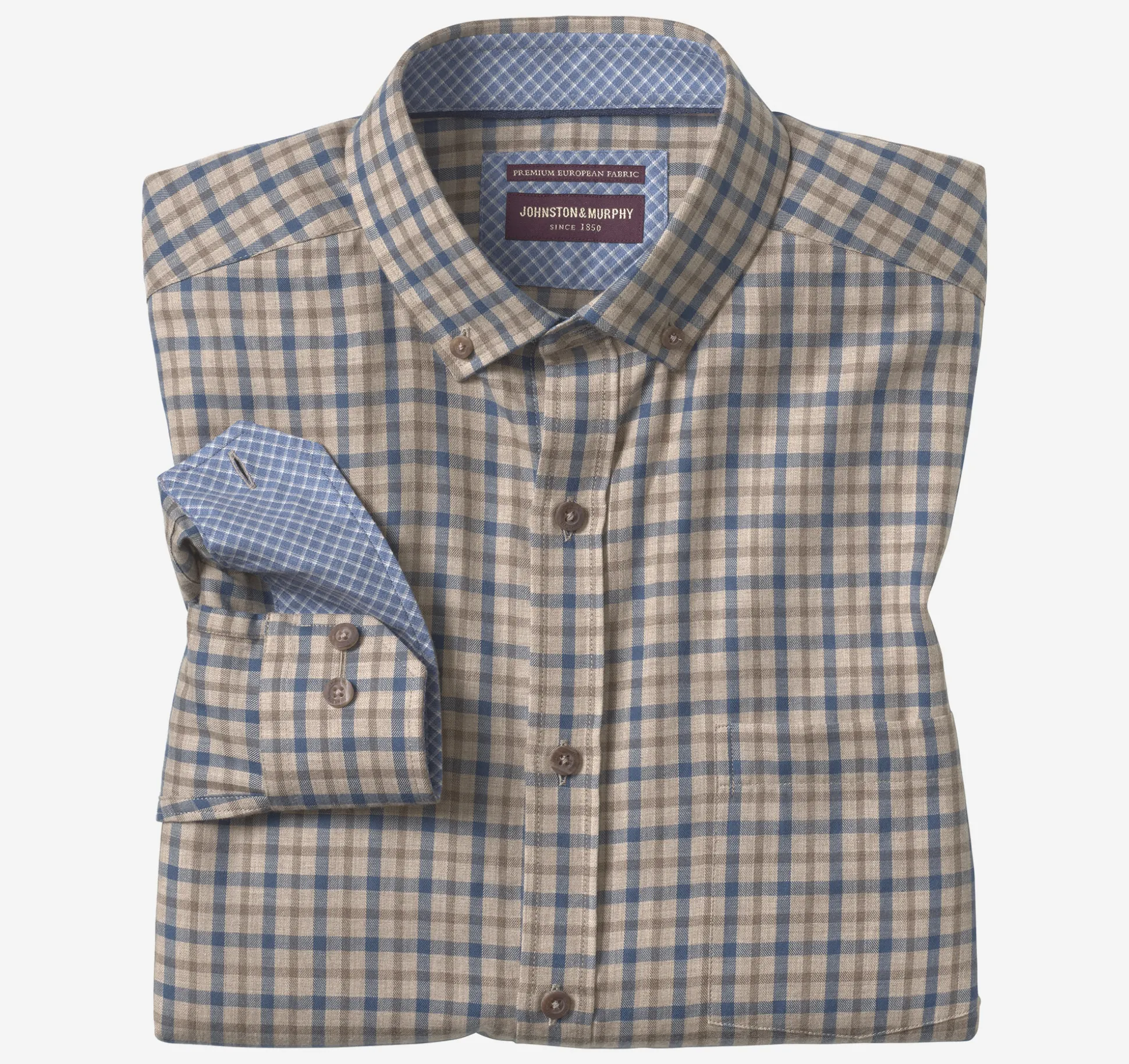 Shirts^Johnston & Murphy Heathered Shirt BrownMelangeTwo-ToneGrid