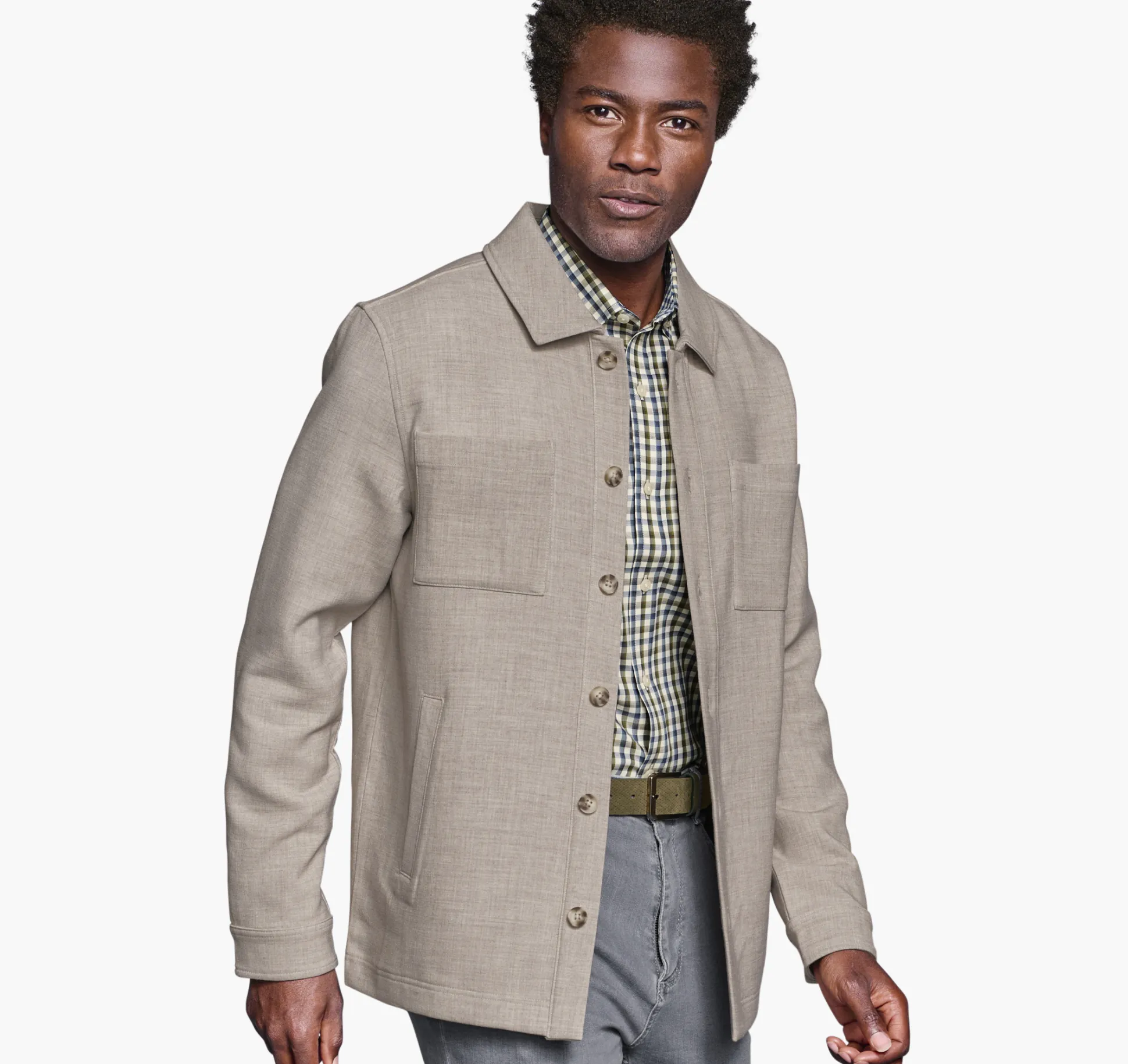 Coats, Jackets & Vests^Johnston & Murphy Heathered Shirt Jacket Tan