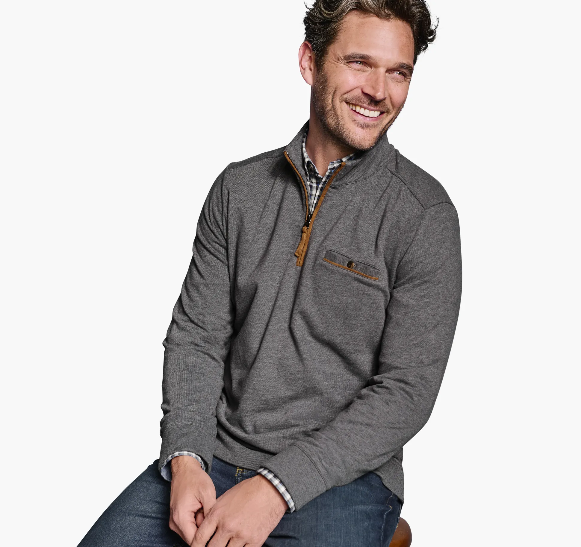 Sweaters & Knits^Johnston & Murphy Knit Quarter-Zip Gray