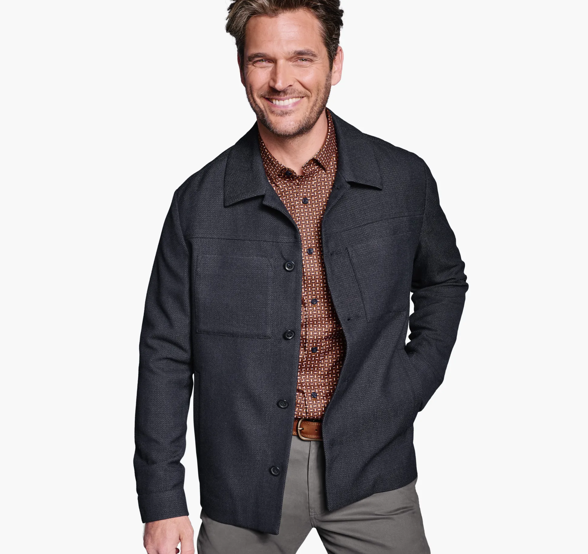 Coats, Jackets & Vests^Johnston & Murphy Knit Shirt Jacket Navy