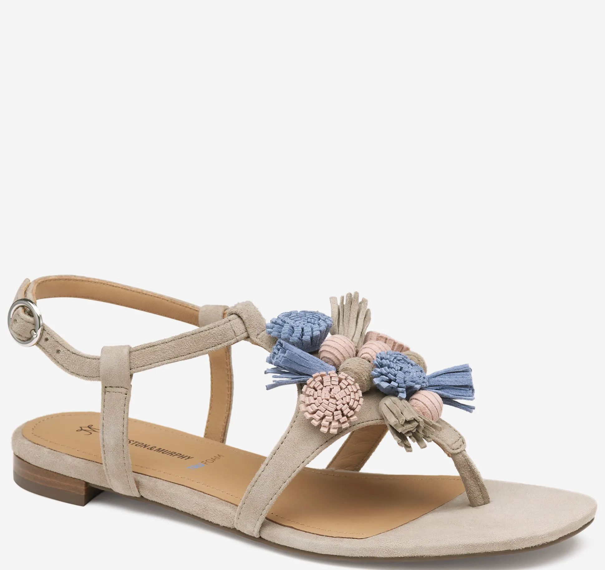 Sandals^Johnston & Murphy Lilly Tassel Thong TaupeMultiKidSuede