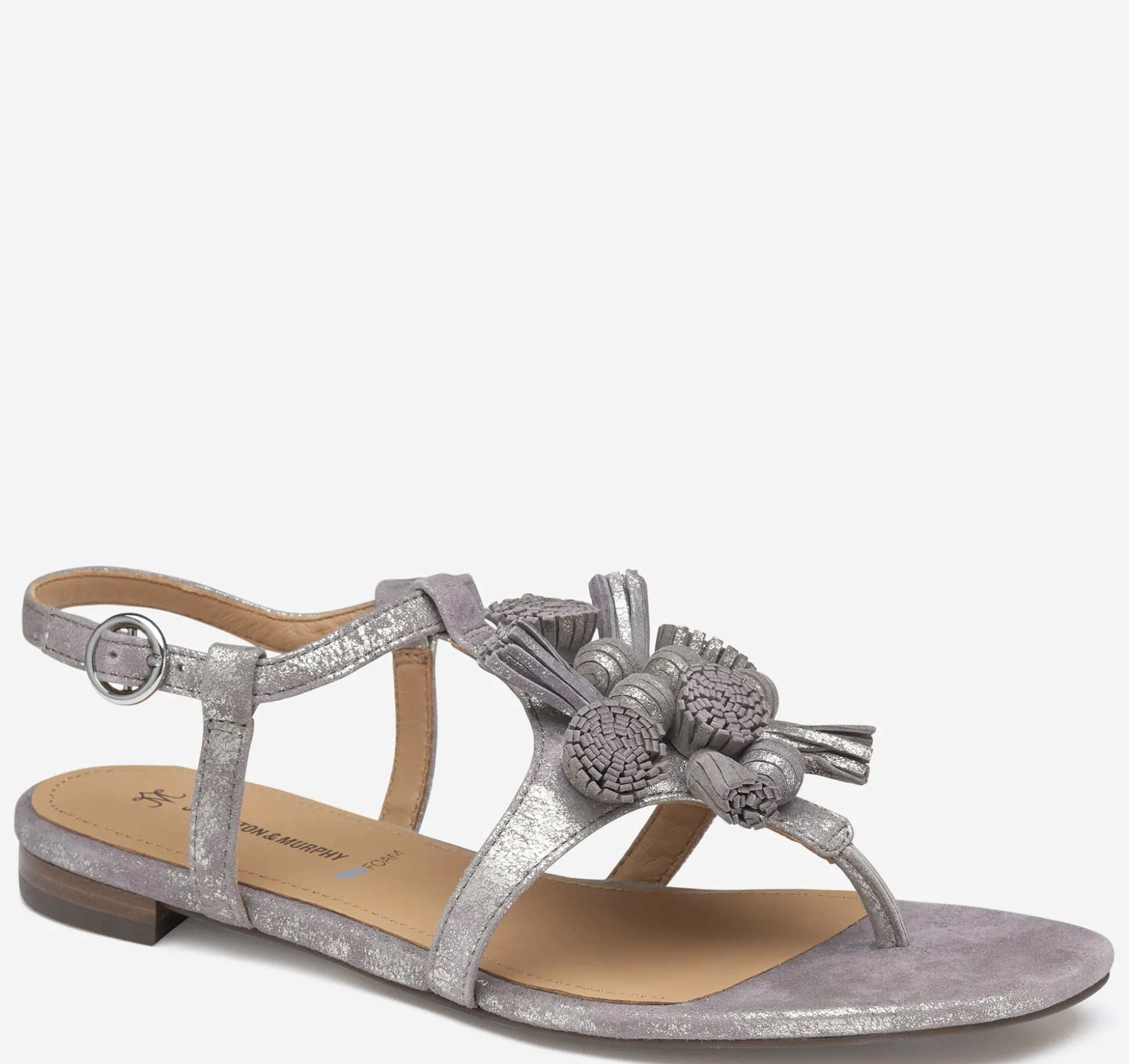 Sandals^Johnston & Murphy Lilly Tassel Thong SilverMetallicKidSuede