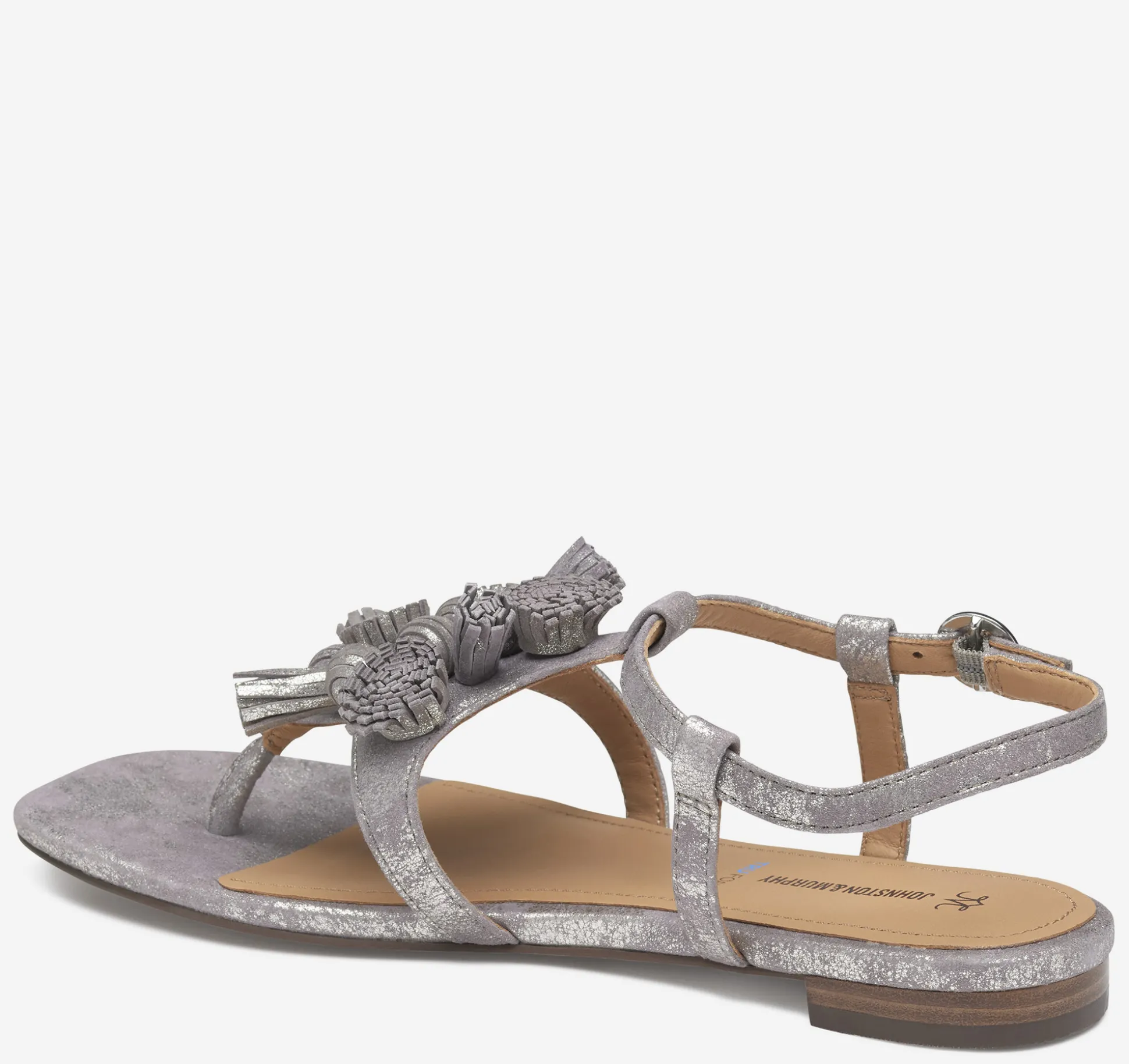 Sandals^Johnston & Murphy Lilly Tassel Thong SilverMetallicKidSuede