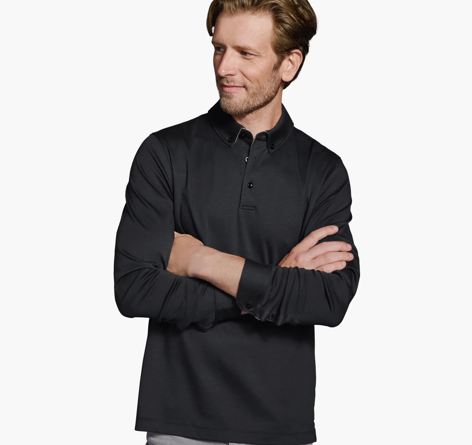 Polos & Tees^Johnston & Murphy Liquid Cotton Long-Sleeve Polo Black