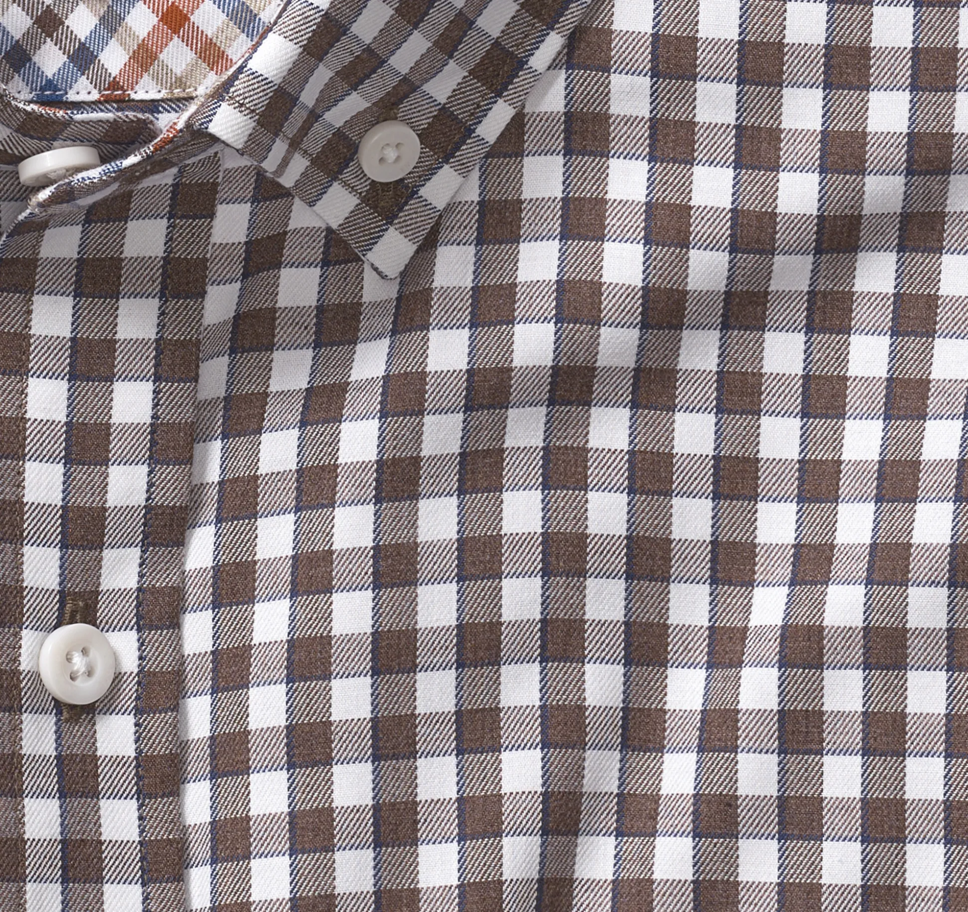 Shirts^Johnston & Murphy Long-Sleeve Twill Checked Shirt BrownBorderGingham