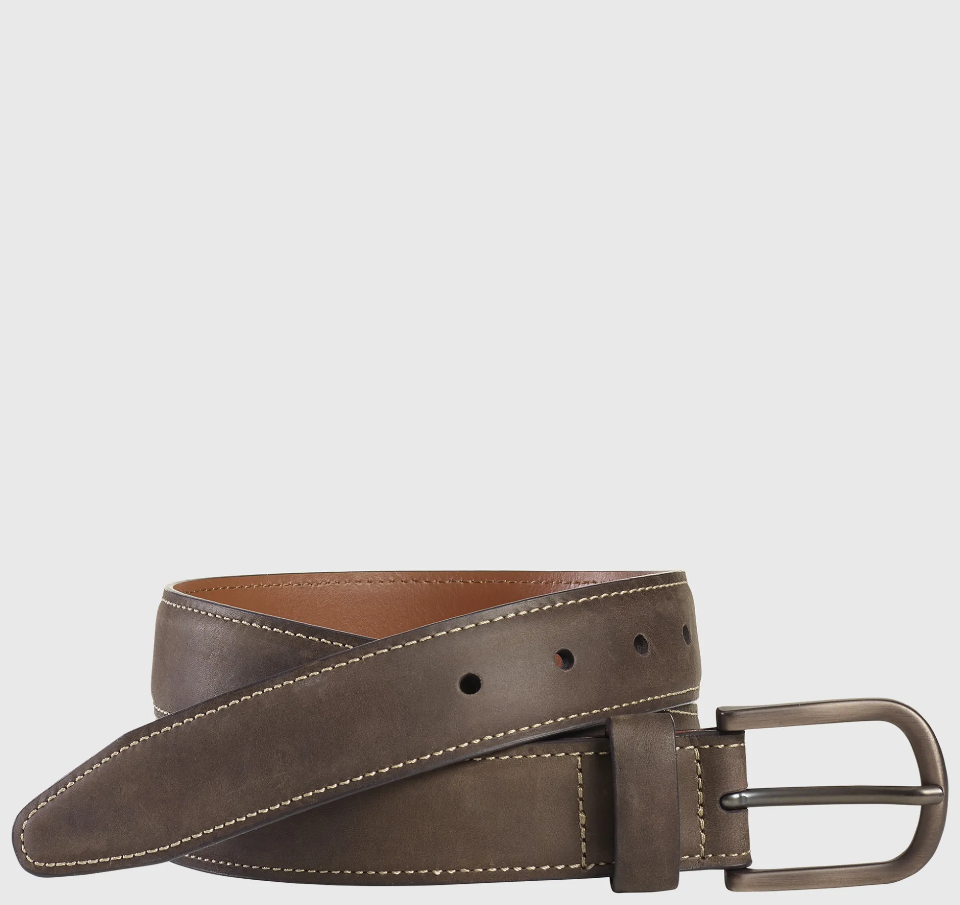 Belts^Johnston & Murphy Oiled Contrast Stitched Belt Brown