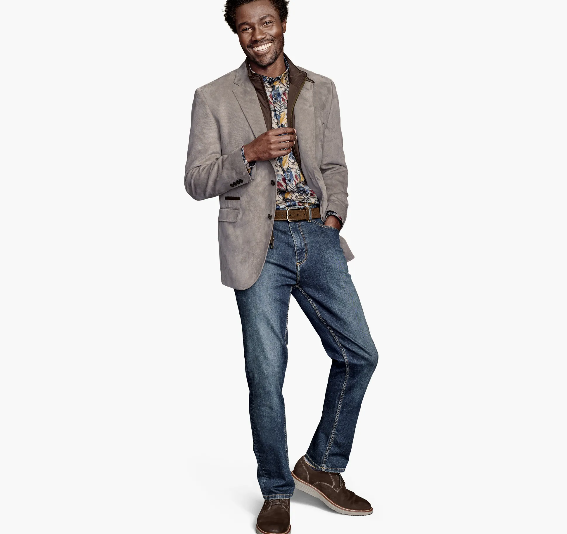 Blazers^Johnston & Murphy Plush Bibbed Blazer GrayTwill