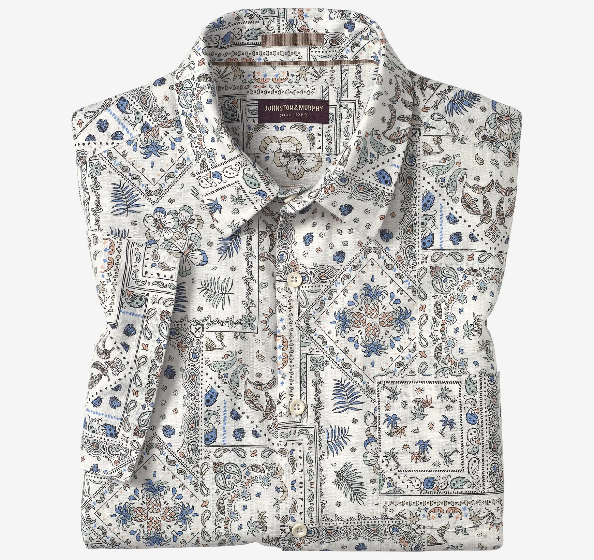Short-sleeve Shirts^Johnston & Murphy Print Camp Shirt WhiteMultiBandana