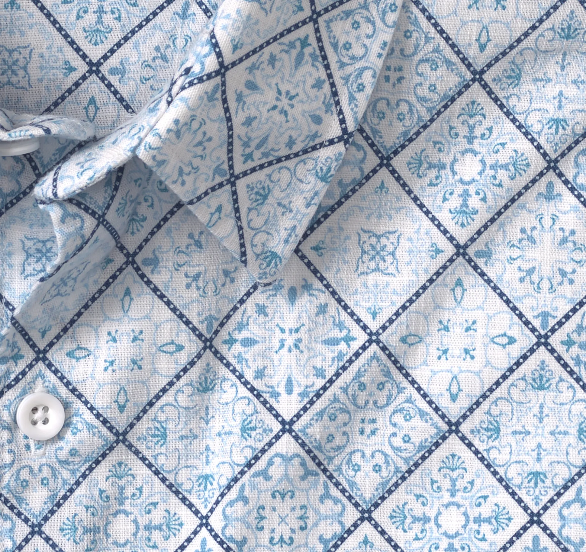 Short-sleeve Shirts^Johnston & Murphy Print Camp Shirt Blue/WhiteMosaic