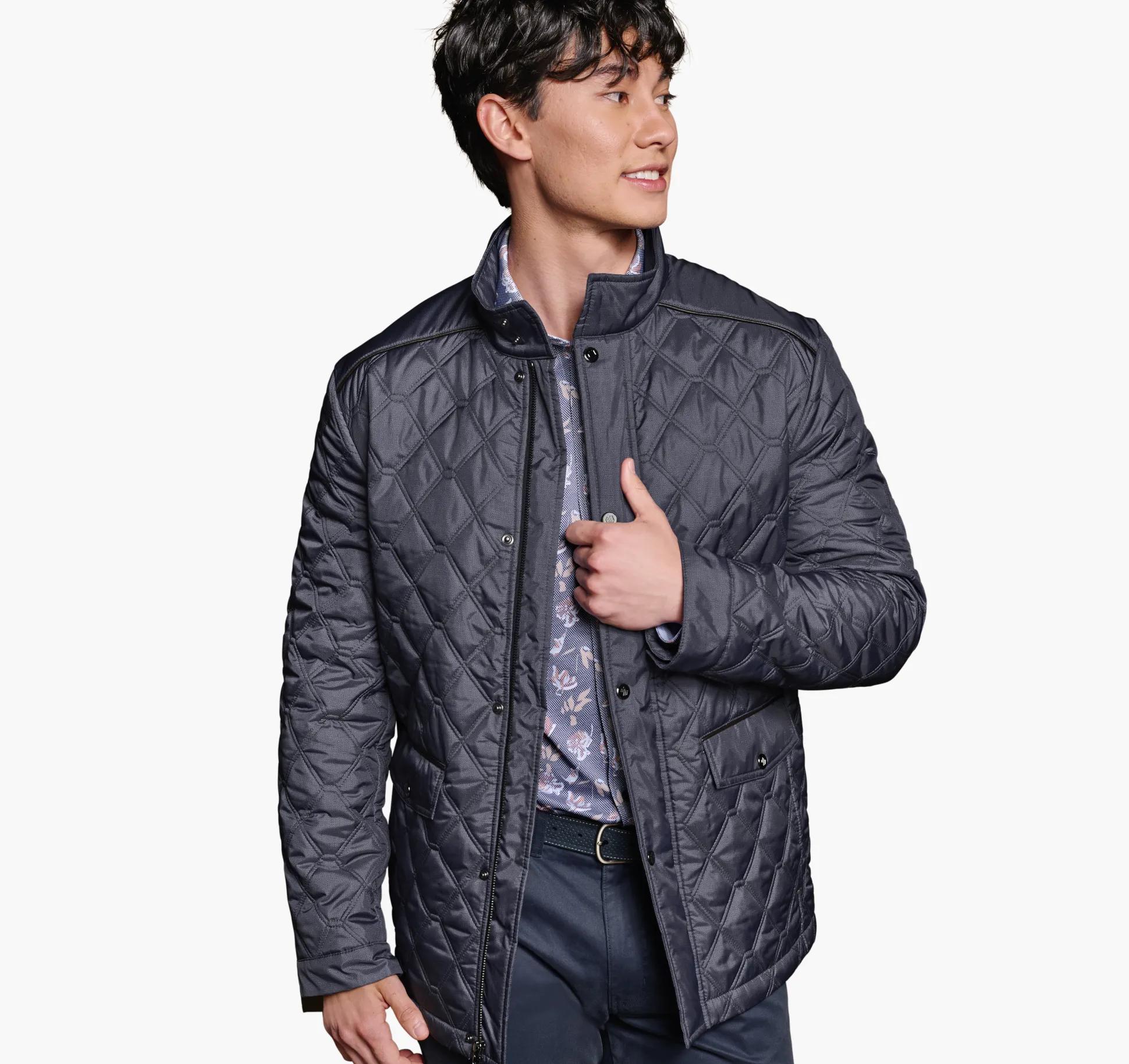 Coats, Jackets & Vests^Johnston & Murphy Print Quilted Jacket Blue