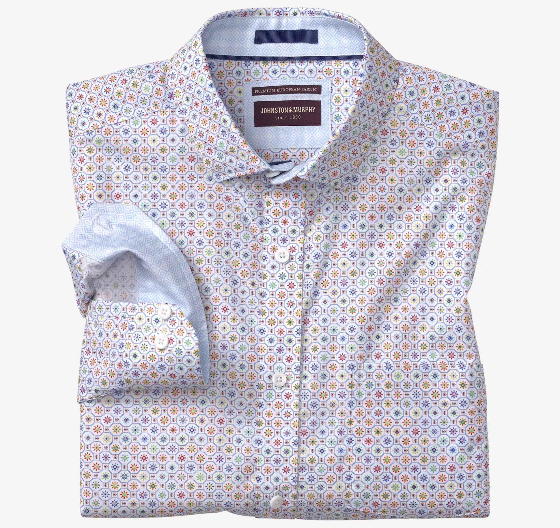 Shirts^Johnston & Murphy Printed Cotton Shirt WhiteMultiFlowerTile
