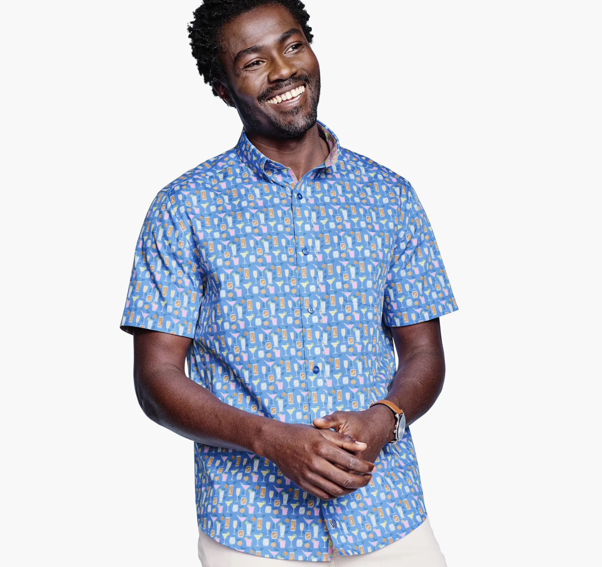 Short-sleeve Shirts^Johnston & Murphy Printed Cotton Short-Sleeve Shirt BlueCocktail