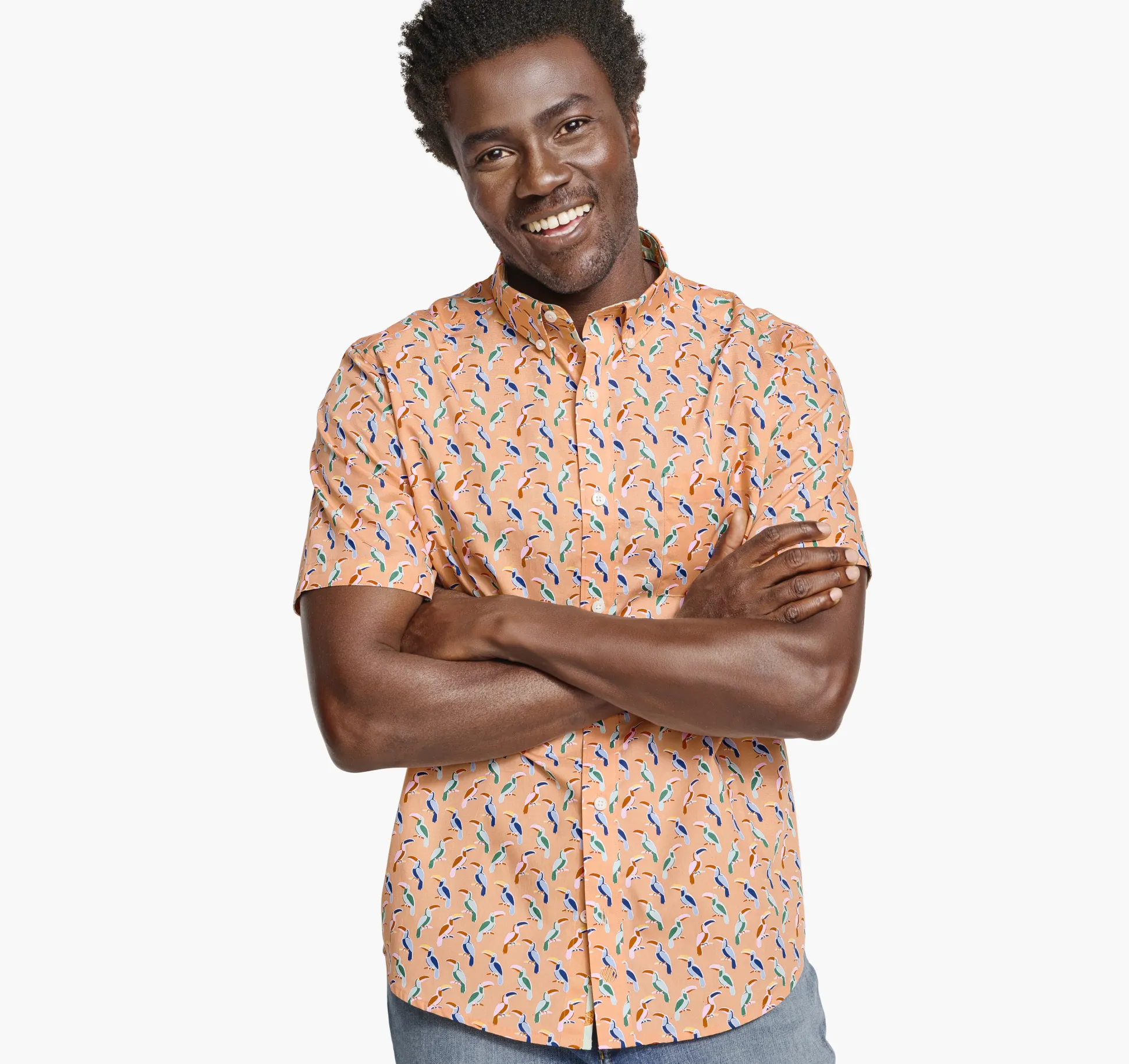 Short-sleeve Shirts^Johnston & Murphy Printed Cotton Short-Sleeve Shirt MelonToucan