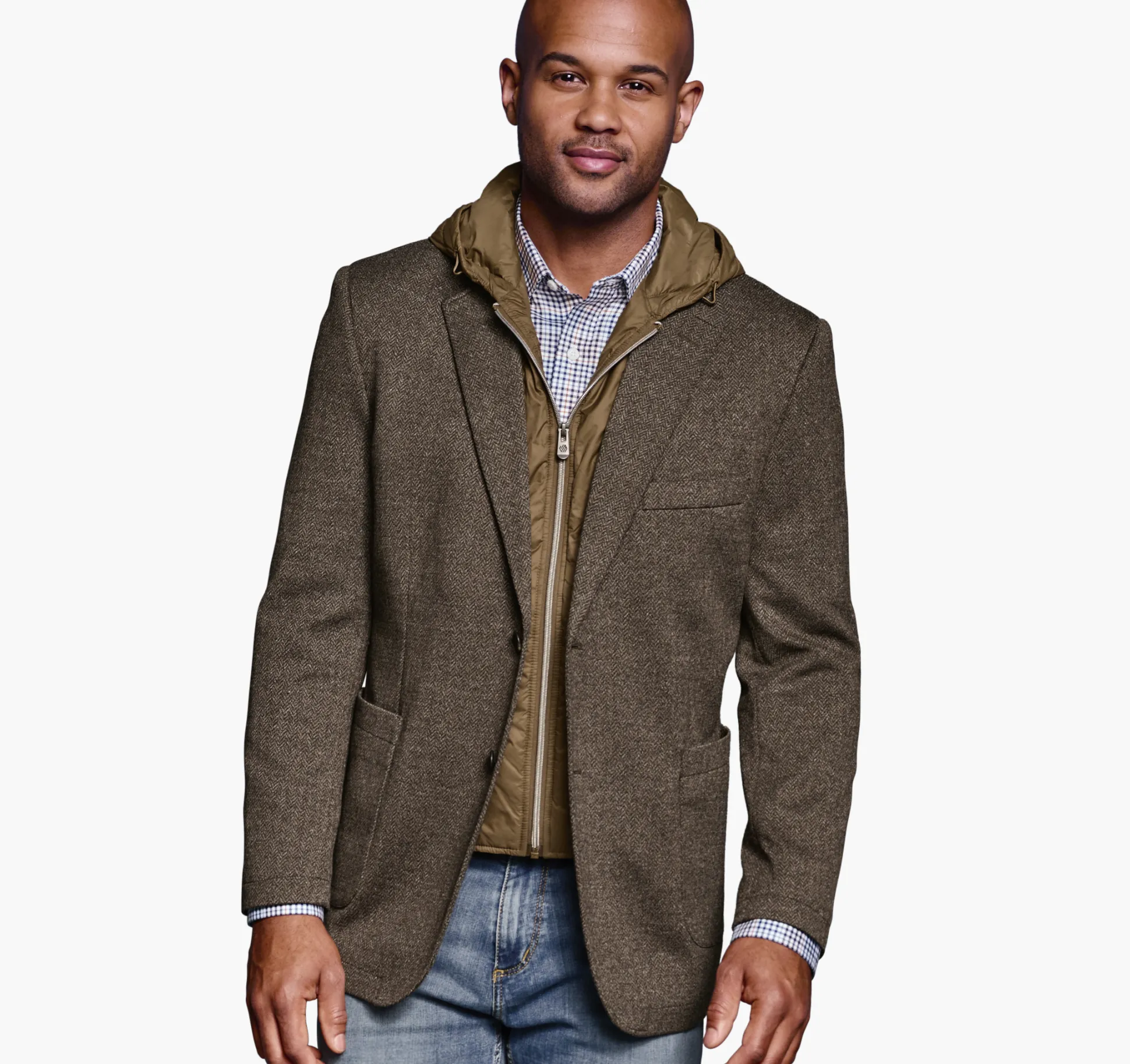 Blazers^Johnston & Murphy Removable Hooded/Bib Knit Blazer Camel/Navy