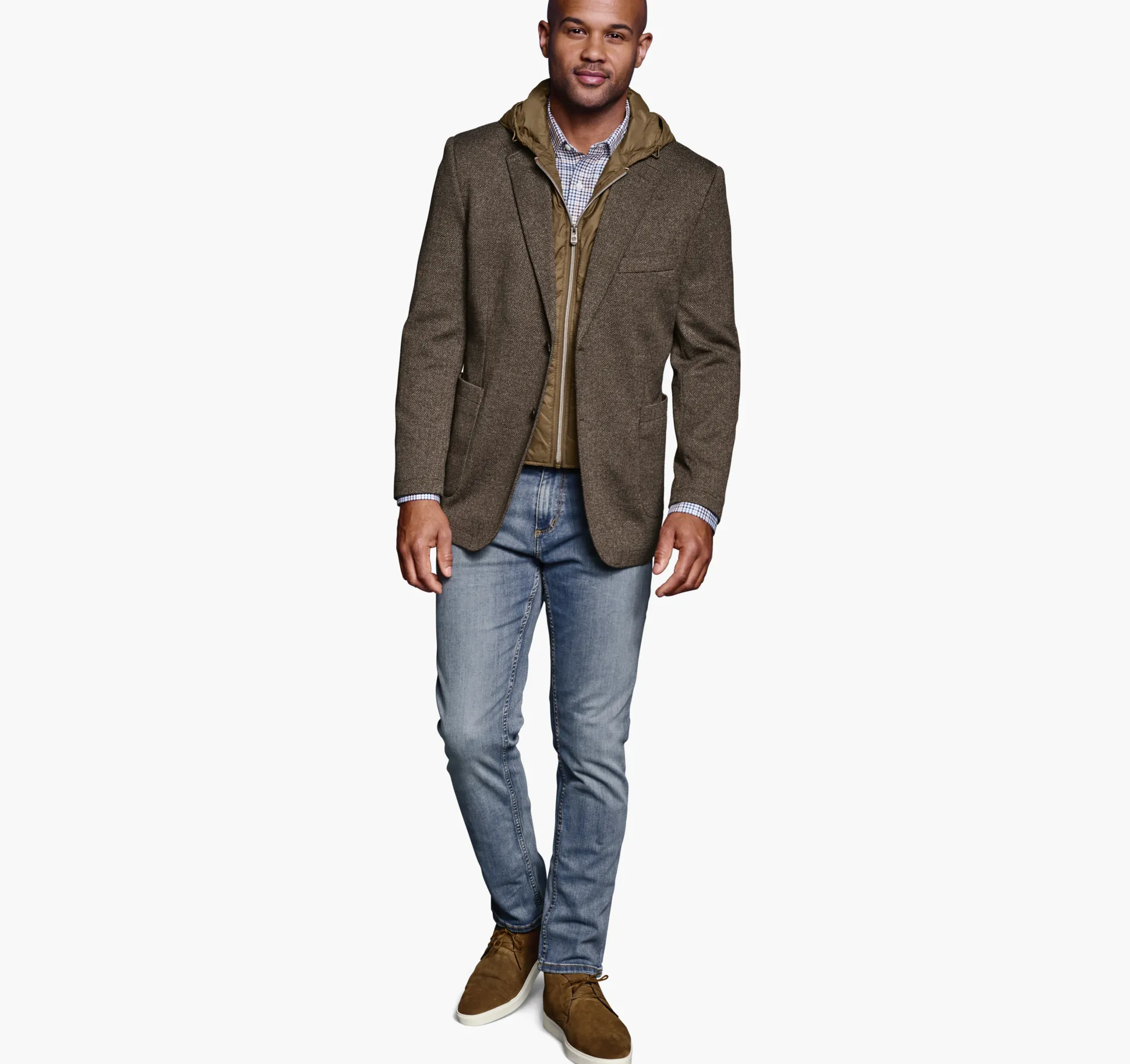 Blazers^Johnston & Murphy Removable Hooded/Bib Knit Blazer Camel/Navy