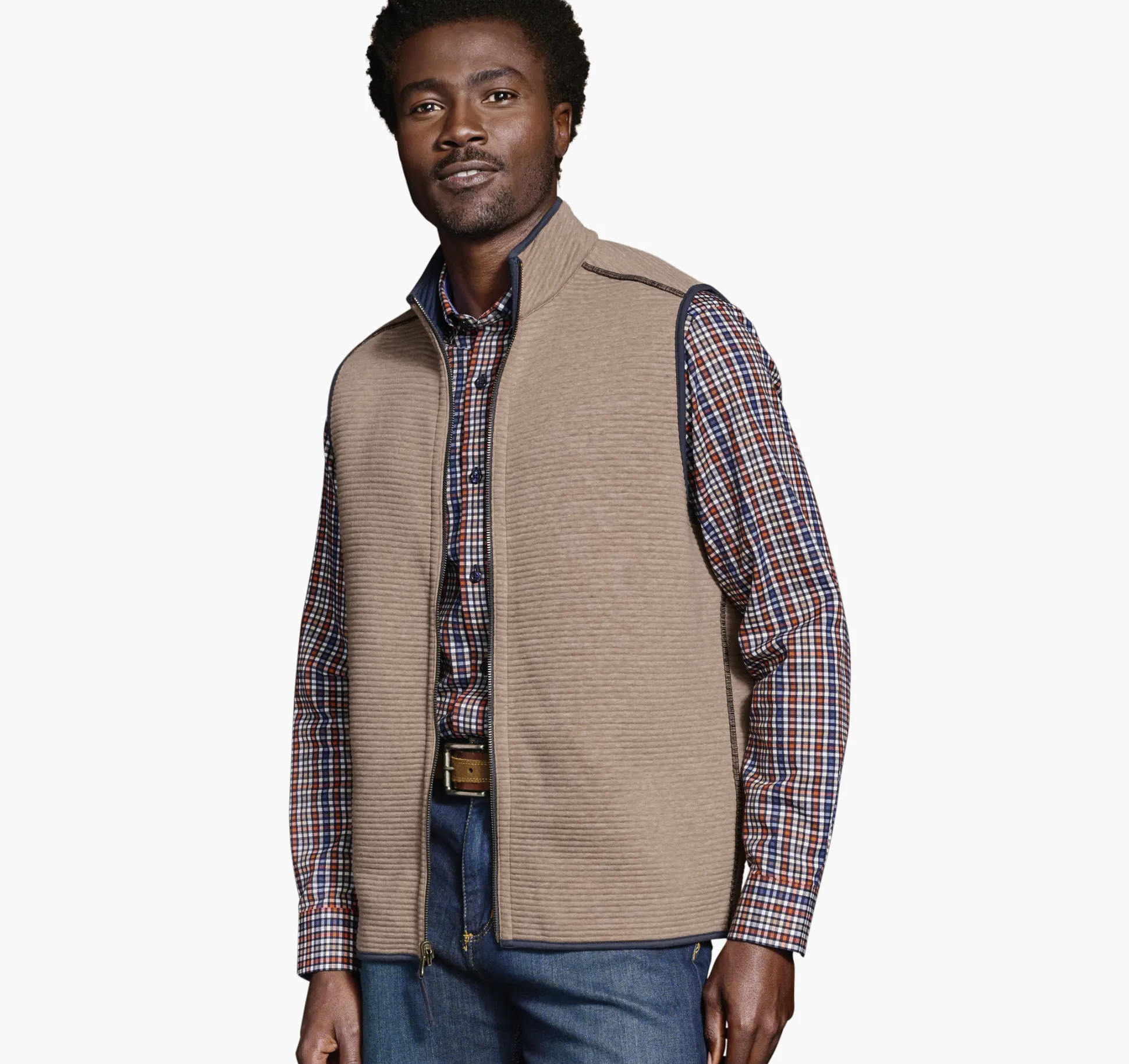 Coats, Jackets & Vests^Johnston & Murphy Reversible Channel Quilted Vest BrownHeather/Navy
