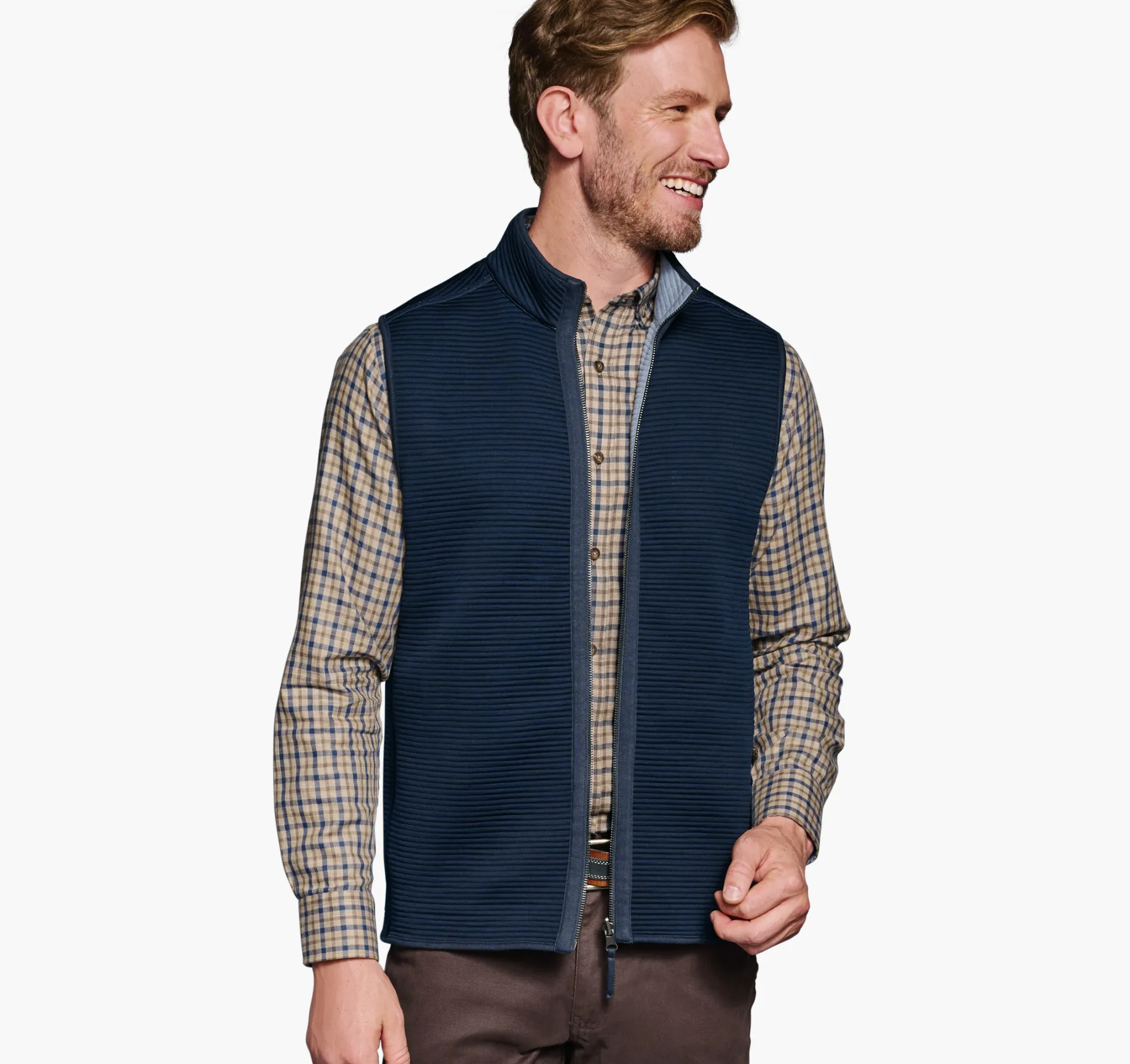 Coats, Jackets & Vests^Johnston & Murphy Reversible Channel Quilted Vest LightBlueHeather/Navy
