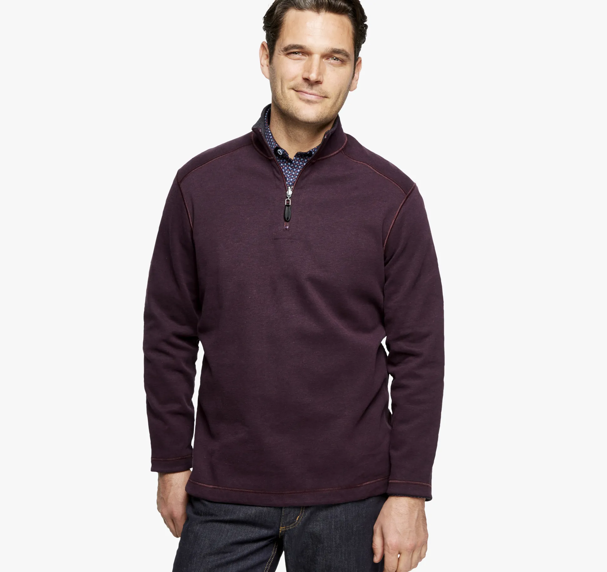 Sweaters & Knits^Johnston & Murphy Reversible Solid Quarter-Zip Burgundy/Charcoal