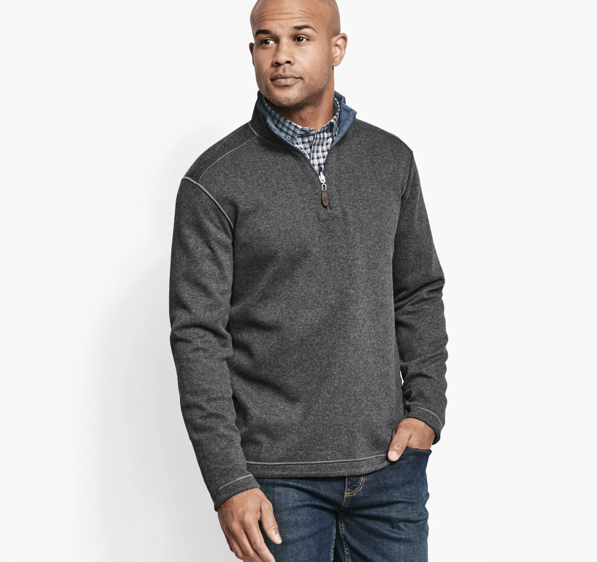 Sweaters & Knits^Johnston & Murphy Reversible Solid Quarter-Zip Charcoal/Blue