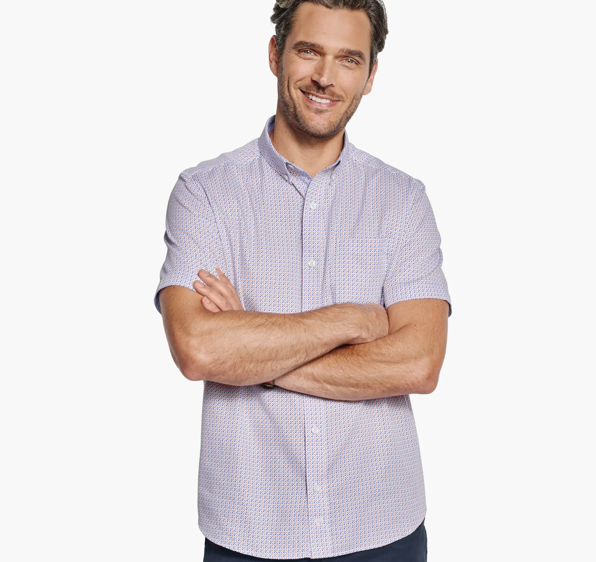Short-sleeve Shirts^Johnston & Murphy Textured Cotton Short-Sleeve Shirt OrangeTriangleDot