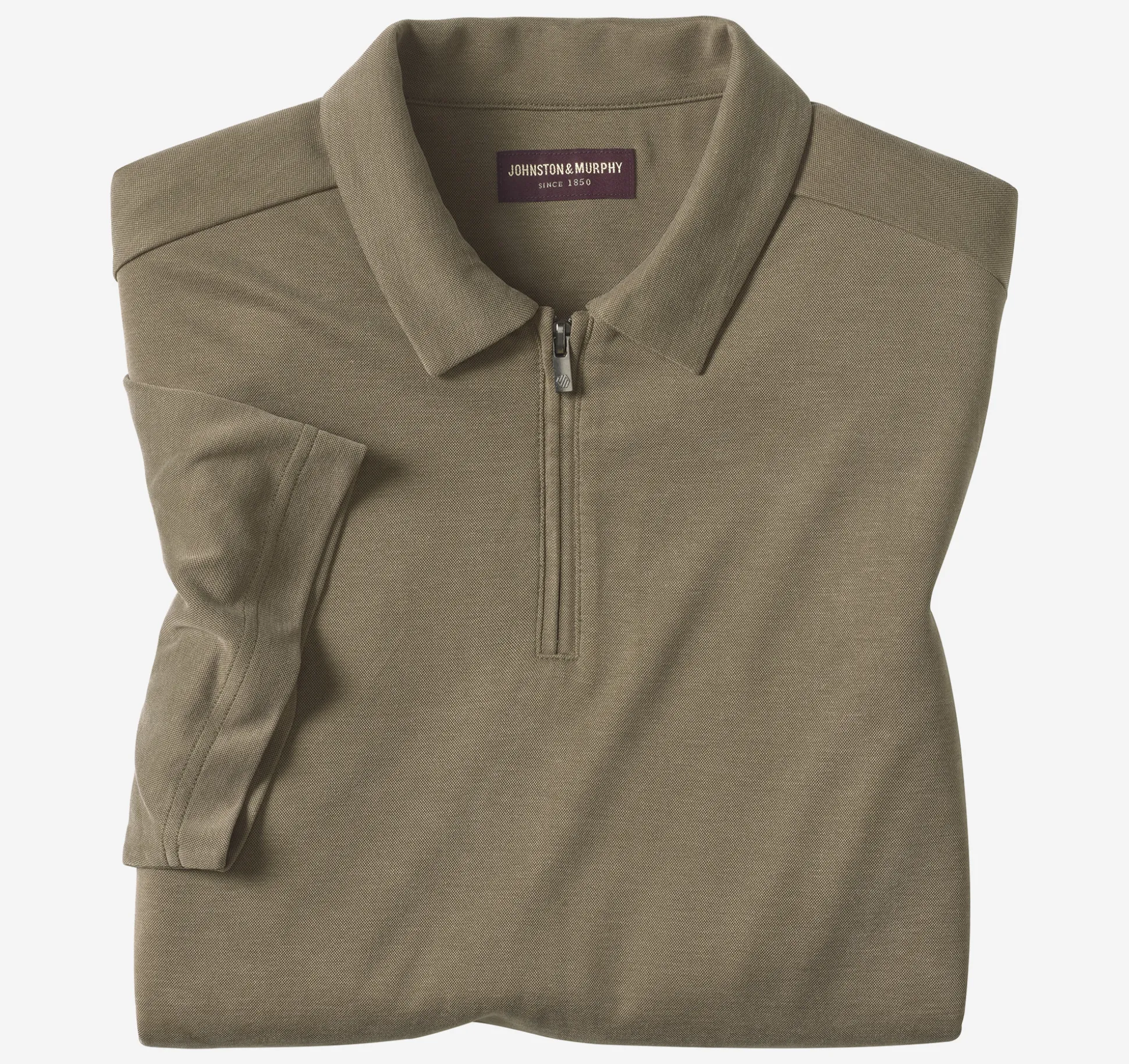 Polos & Tees^Johnston & Murphy Vintage Birdseye Zip Polo Olive