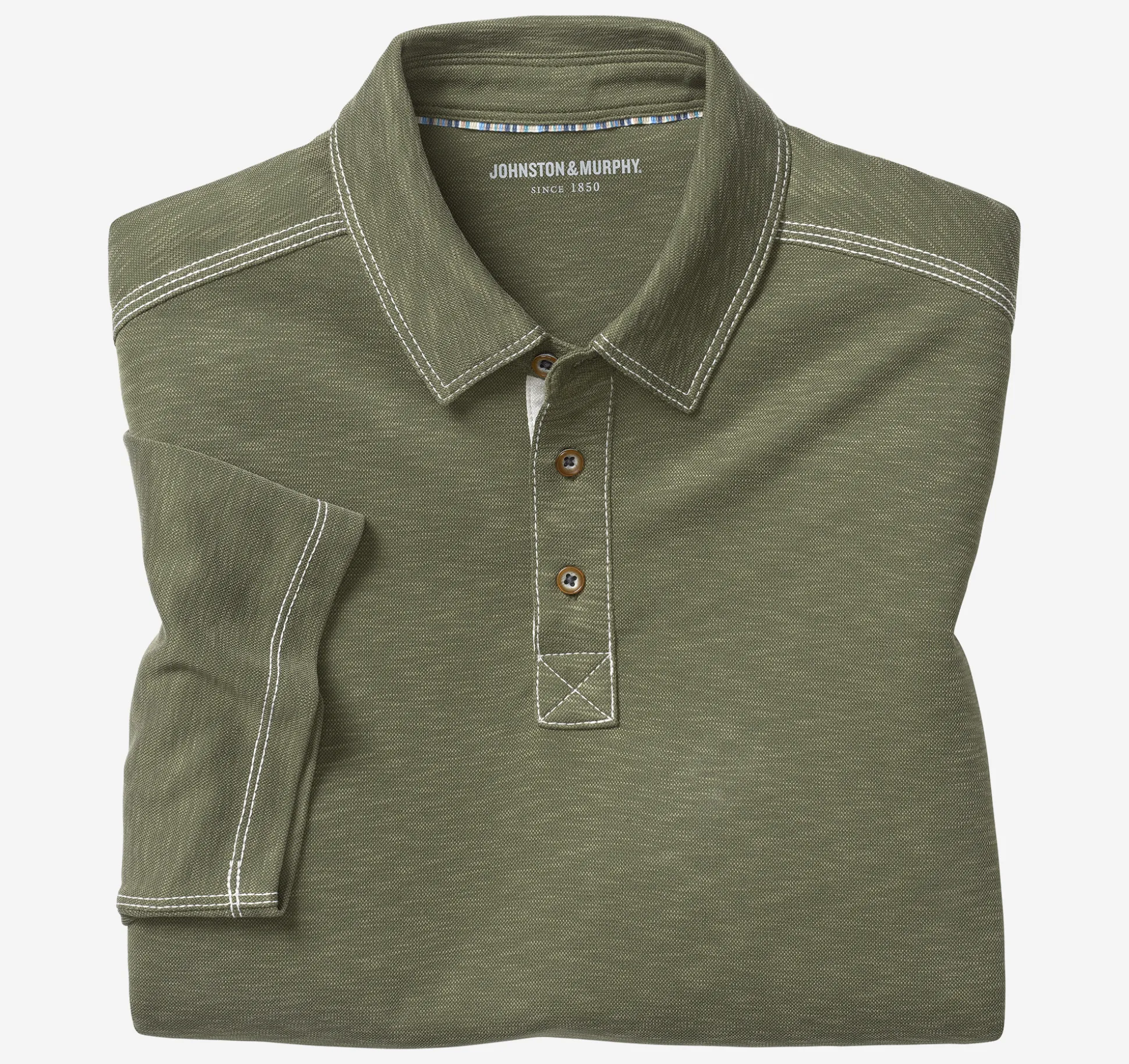 Polos & Tees^Johnston & Murphy Vintage Slub Polo Olive