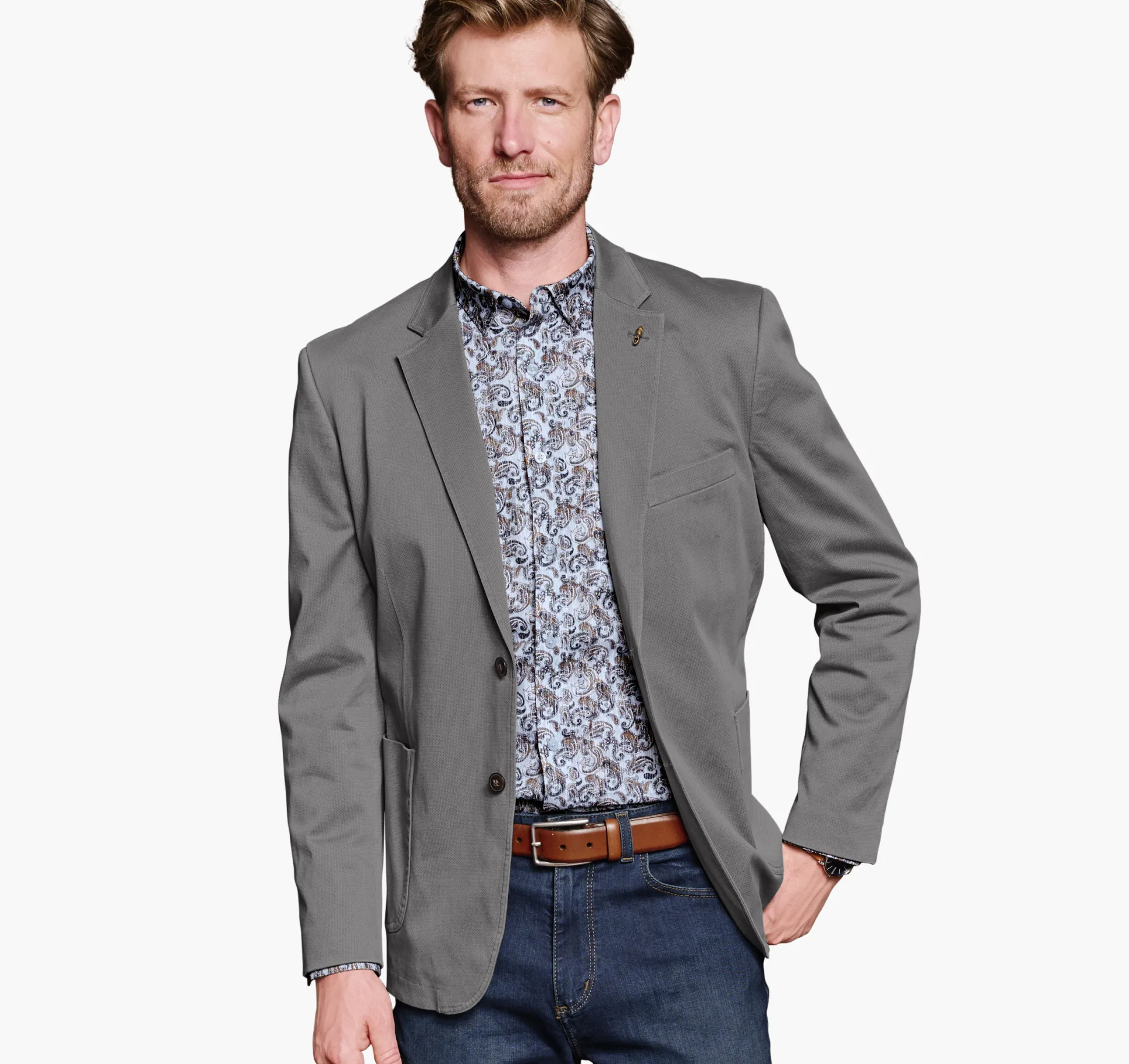 Blazers^Johnston & Murphy Washed Cotton Blazer Grey
