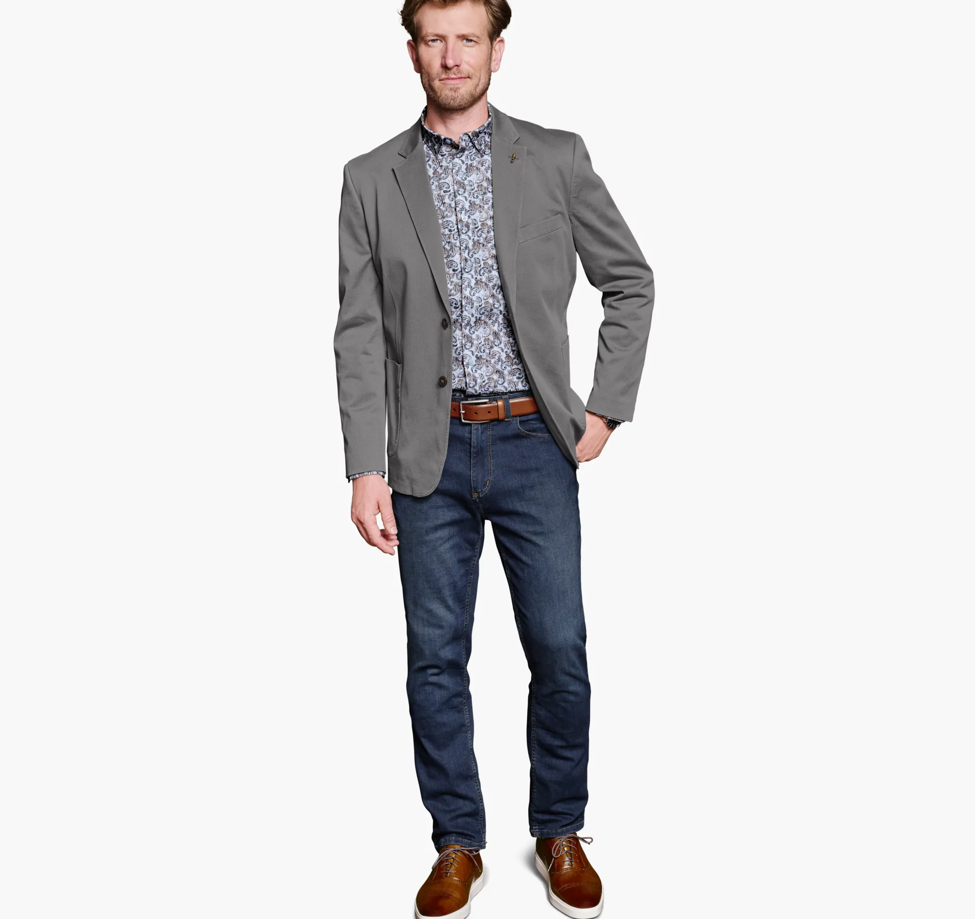 Blazers^Johnston & Murphy Washed Cotton Blazer Grey