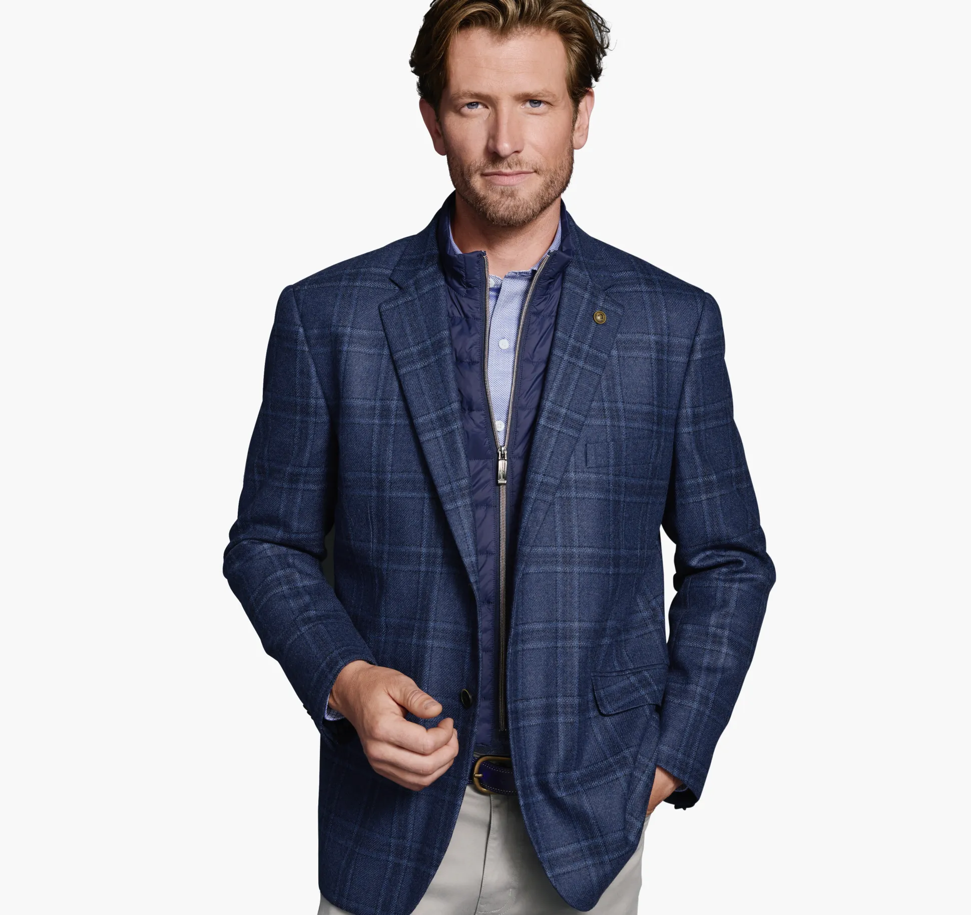 Blazers^Johnston & Murphy Wool Bib Blazer Blue